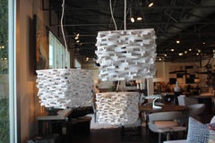 Square White Glazed Ceramic Pendant Light