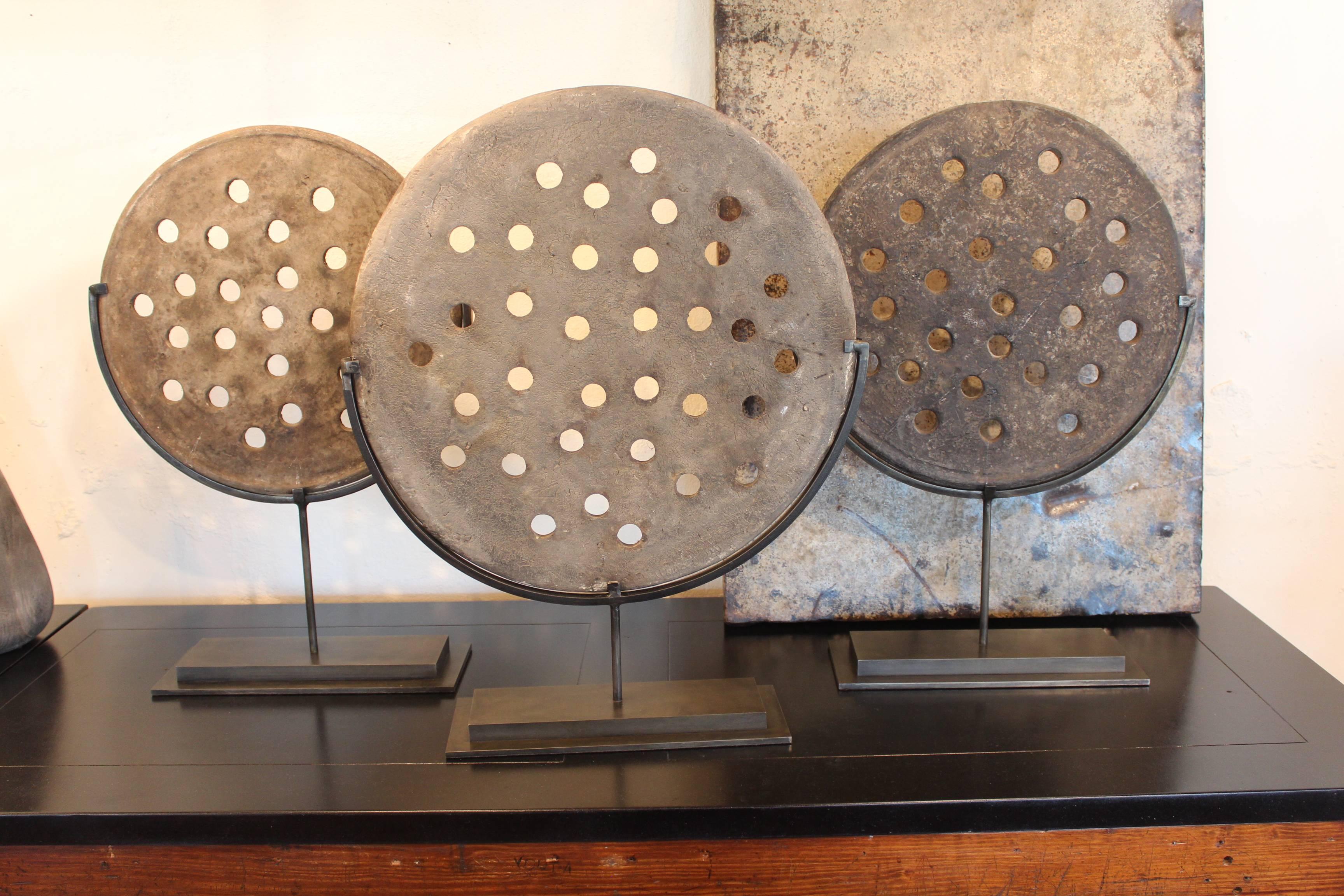 Modern Antique Terracotta Baking Disc on Museum Mount   