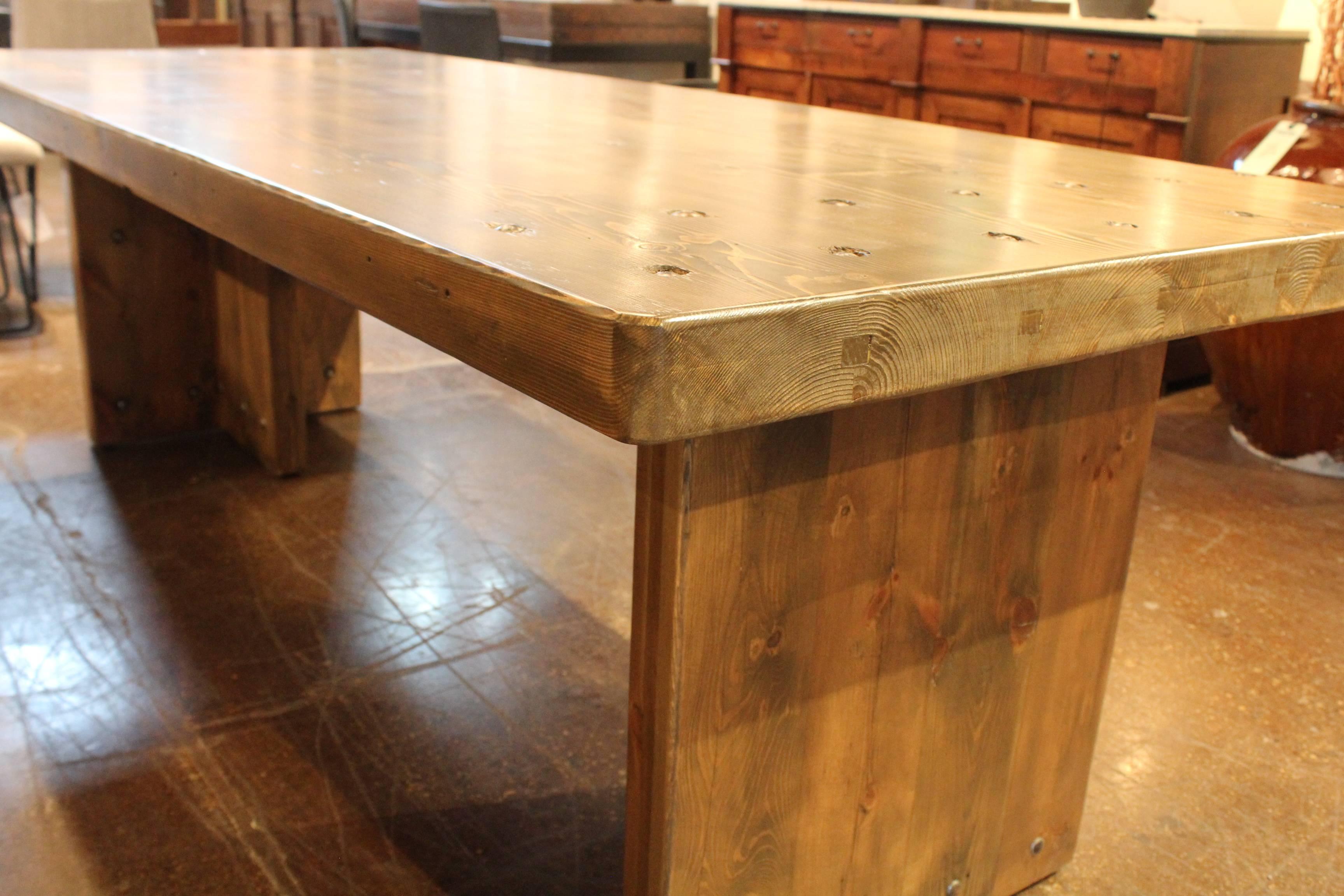 Modern Dining Table Made from Vintage French Pine Planking 1