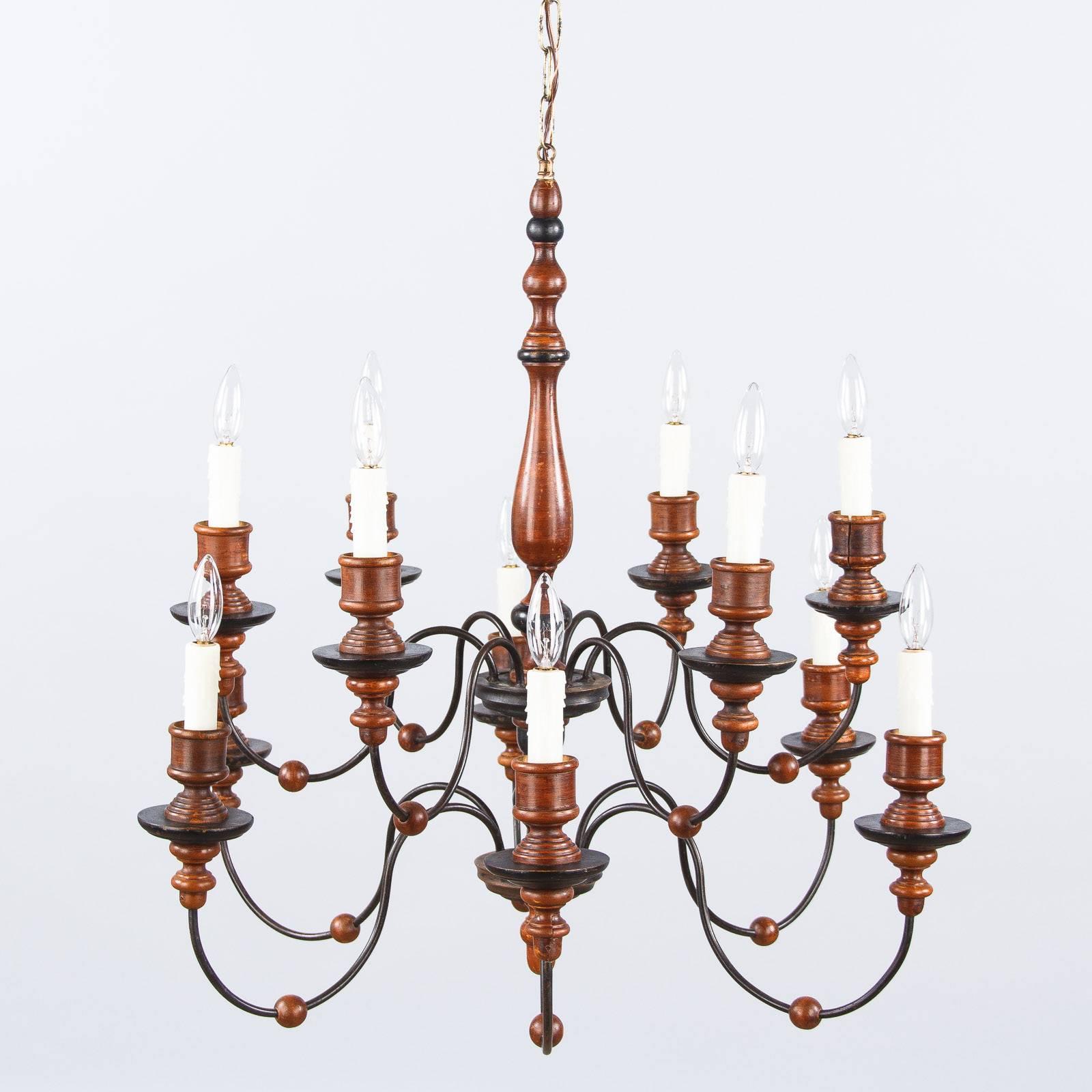 Italian Painted Wood and Metal Chandelier, 1920s-1940s 6
