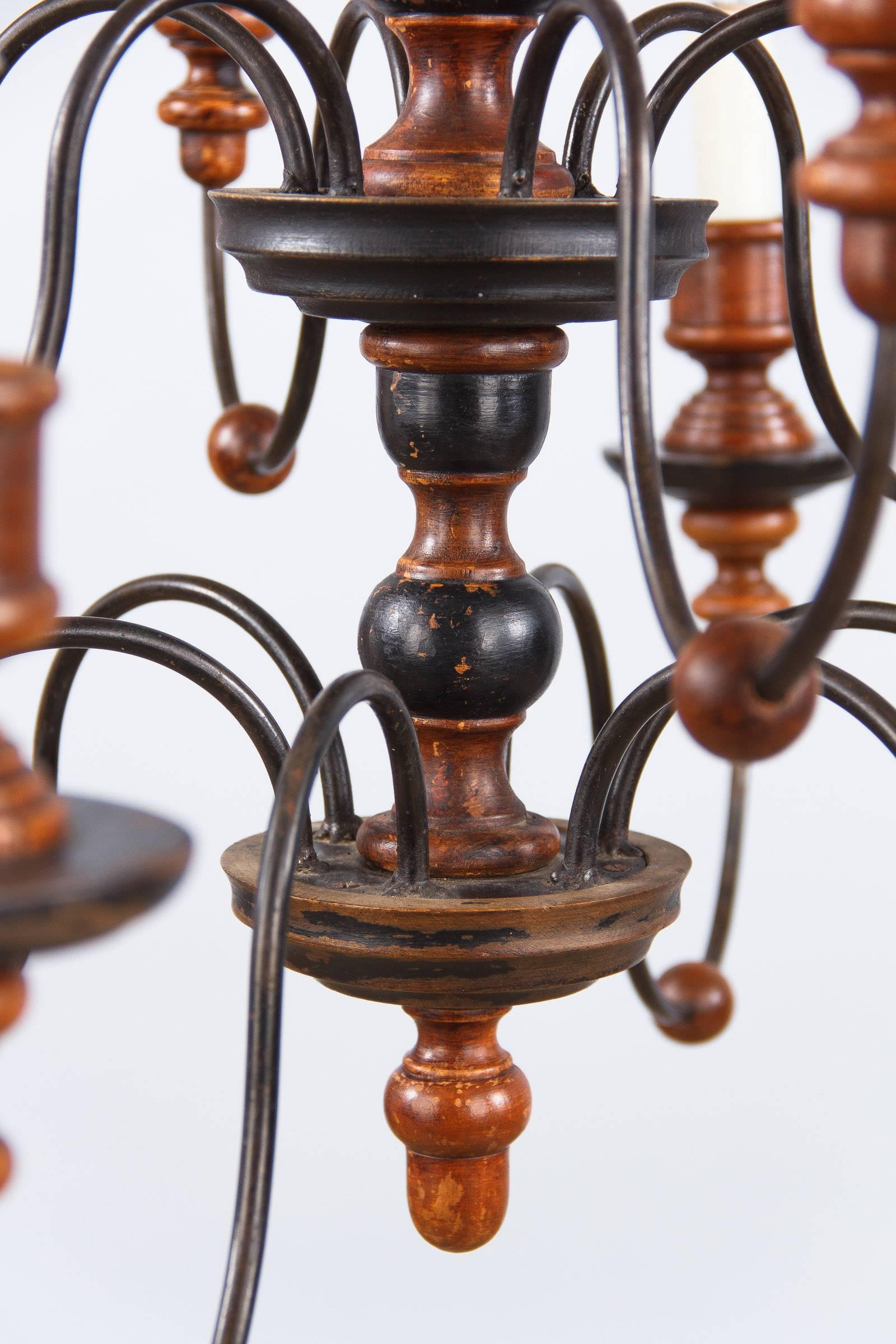 Italian Painted Wood and Metal Chandelier, 1920s-1940s 4