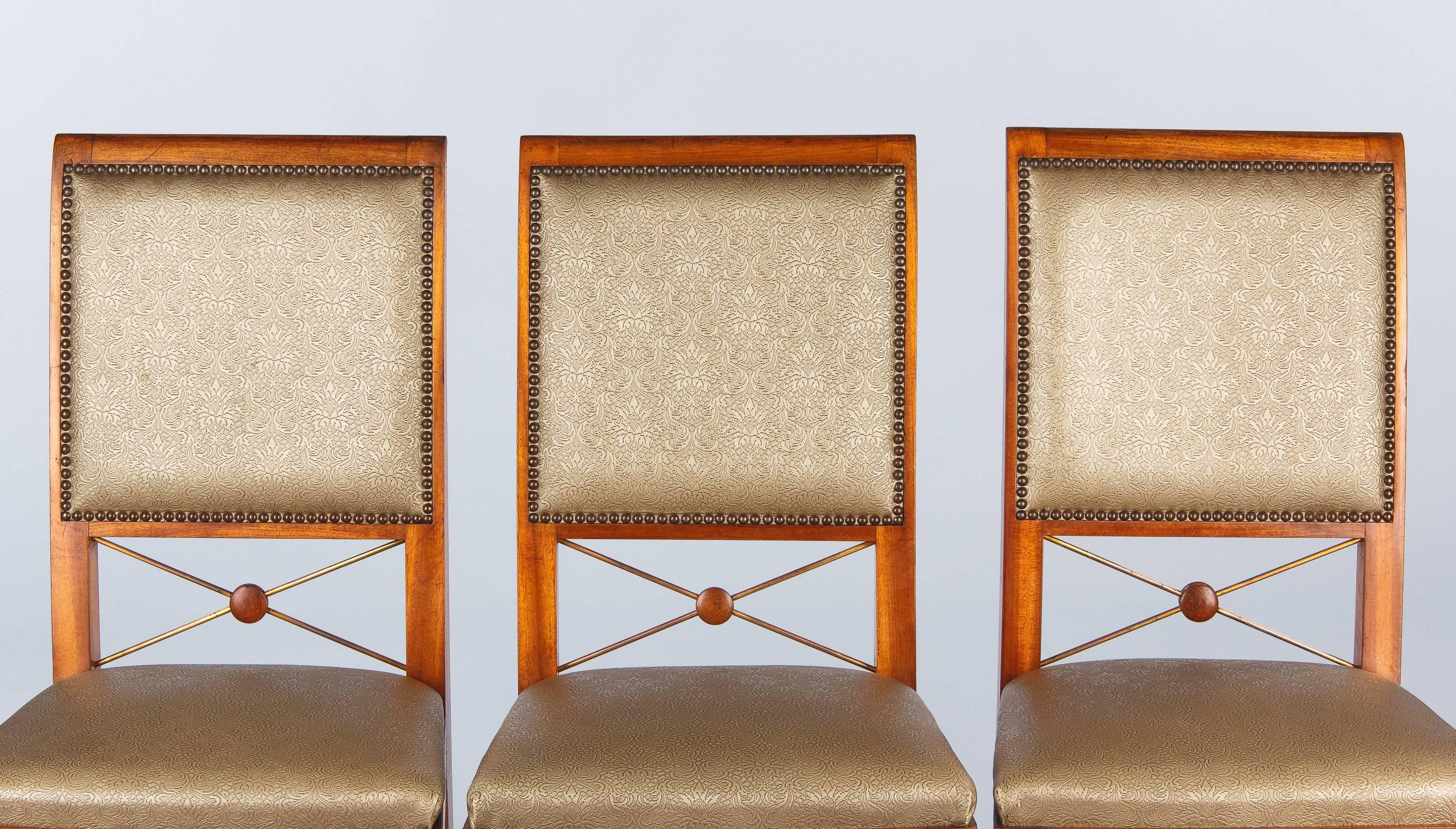 Mid-Century Modern Set of Six French 1940s Mahogany Chairs