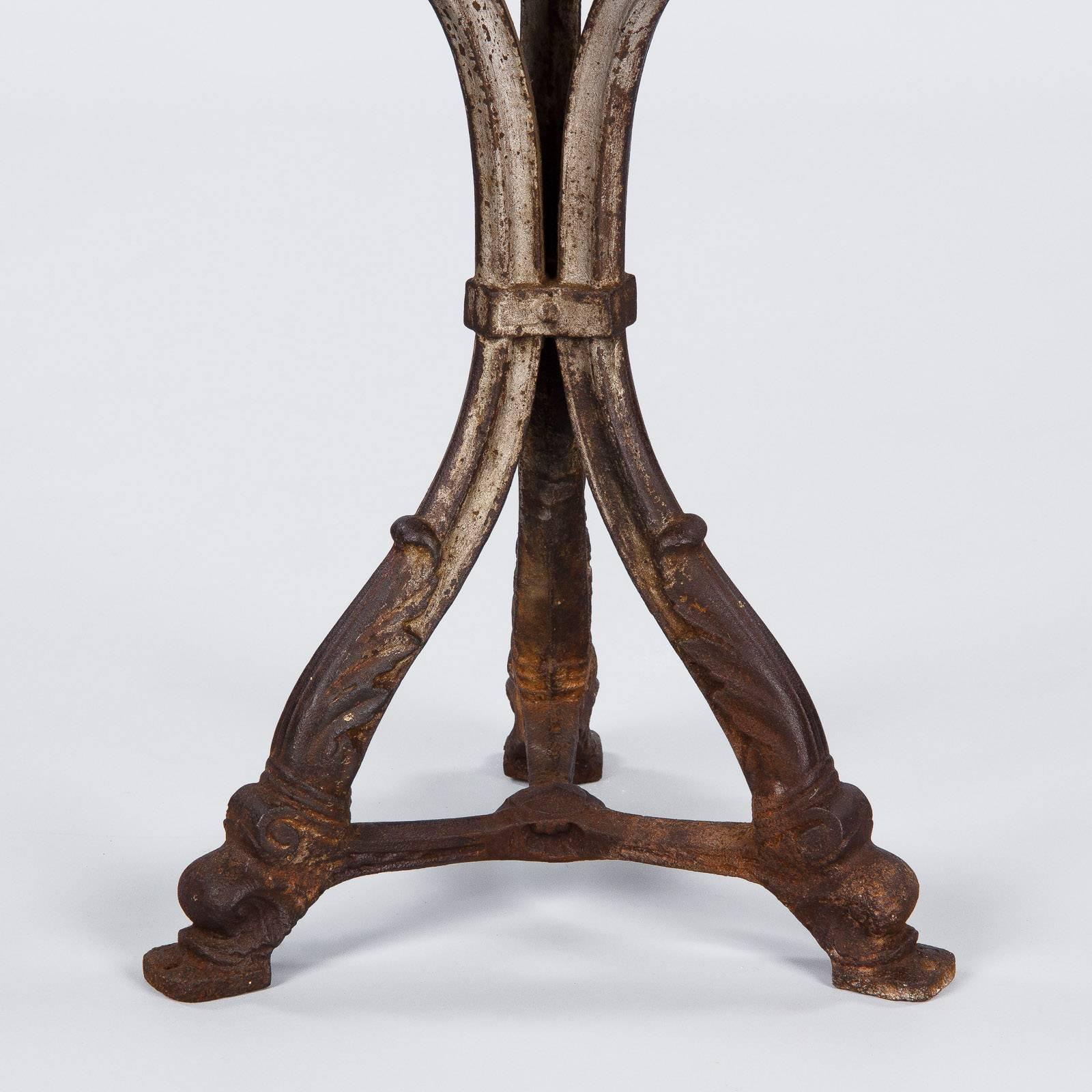 Wrought Iron French Art Nouveau Period Iron Pedestal Table with Concrete Top, 1910s