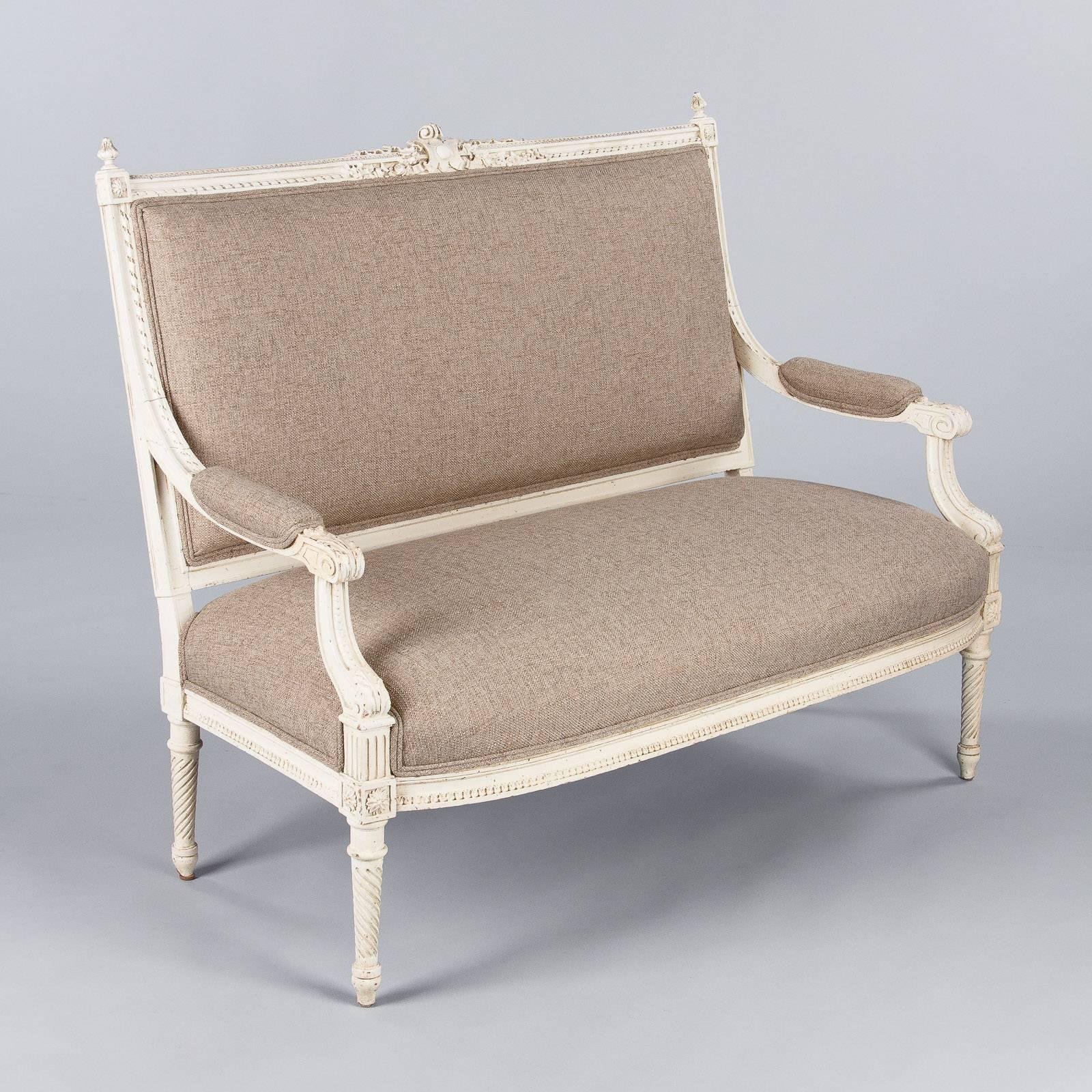 French Louis XVI Style Painted Settee, Early 1900s 5