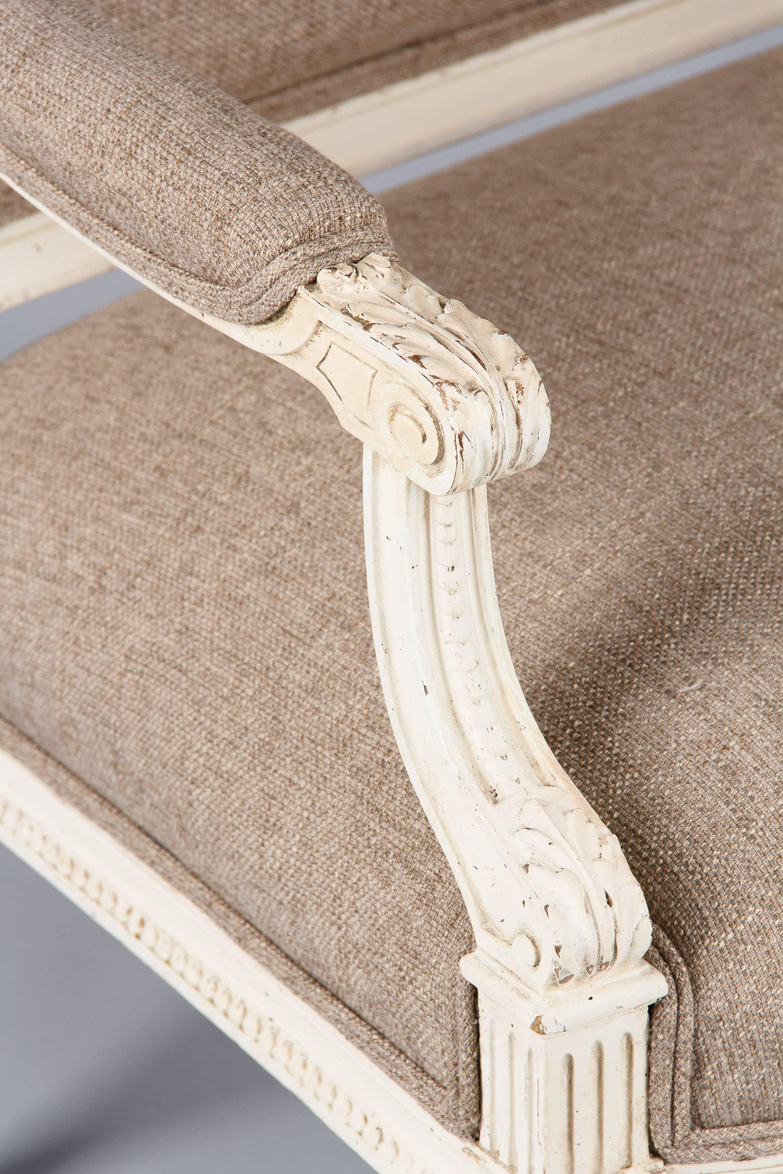 Fabric French Louis XVI Style Painted Settee, Early 1900s