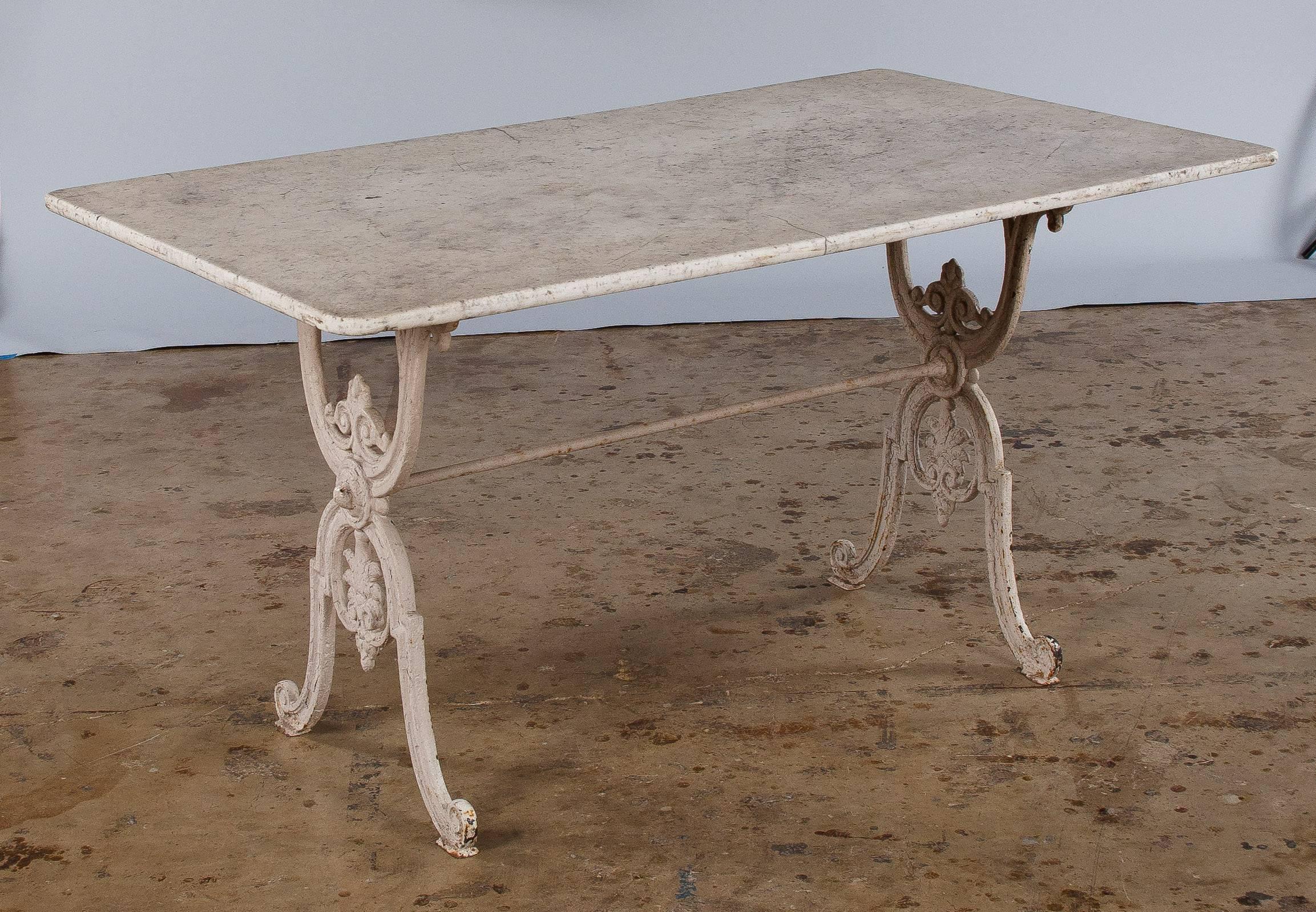 French Painted Iron Table with Marble Top, 1900s 4