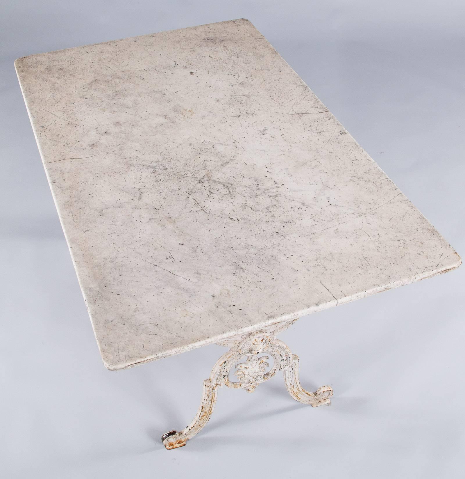 French Painted Iron Table with Marble Top, 1900s 1