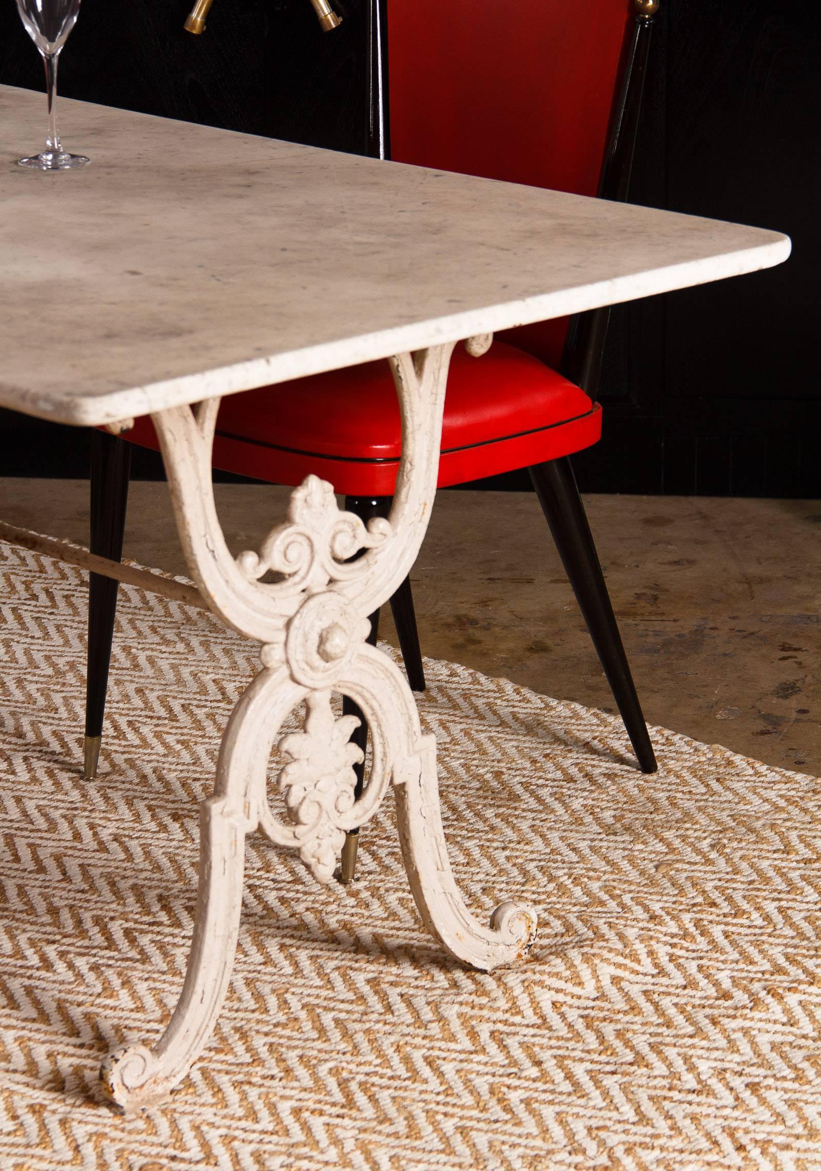 French Painted Iron Table with Marble Top, 1900s 6