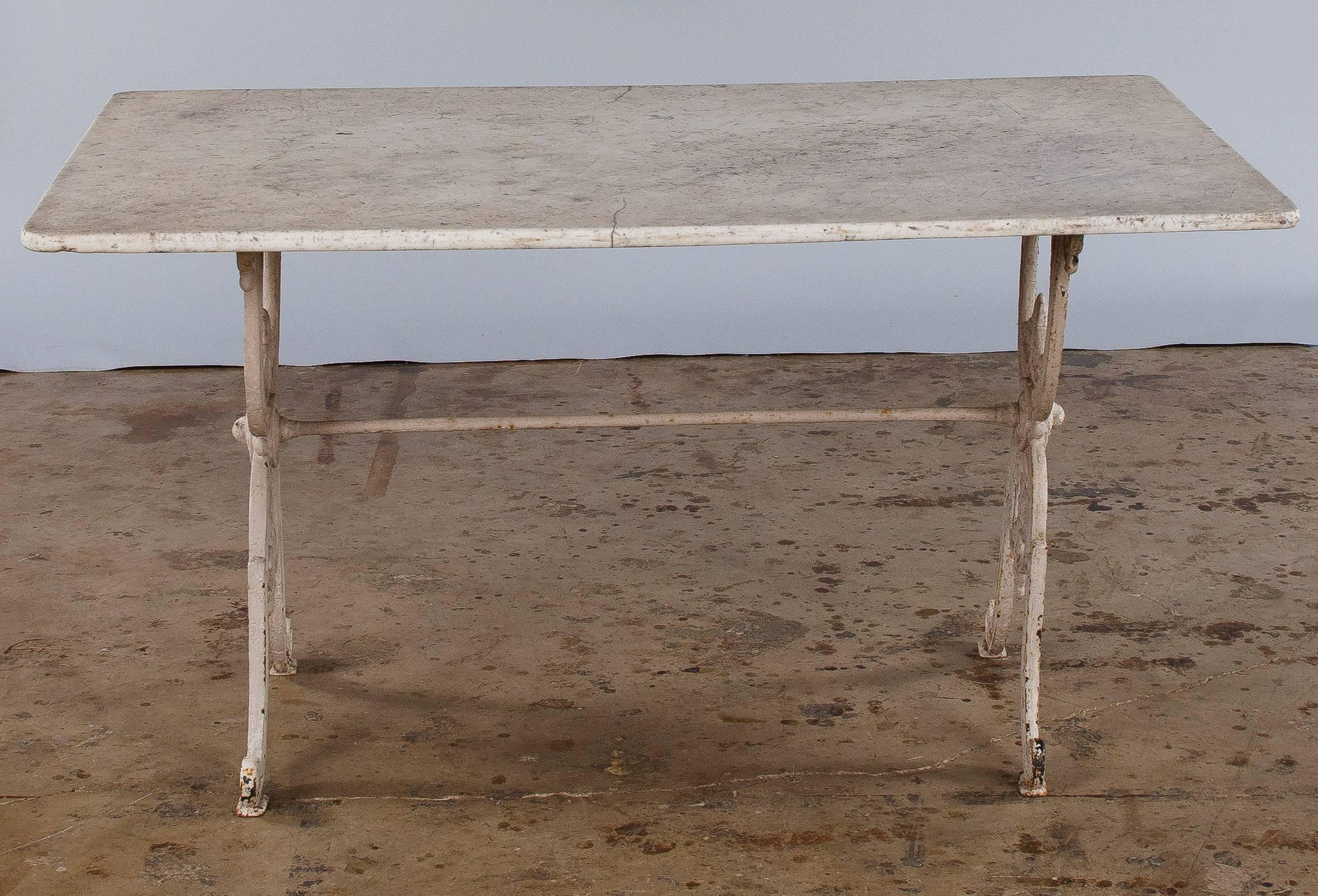 French Painted Iron Table with Marble Top, 1900s 3