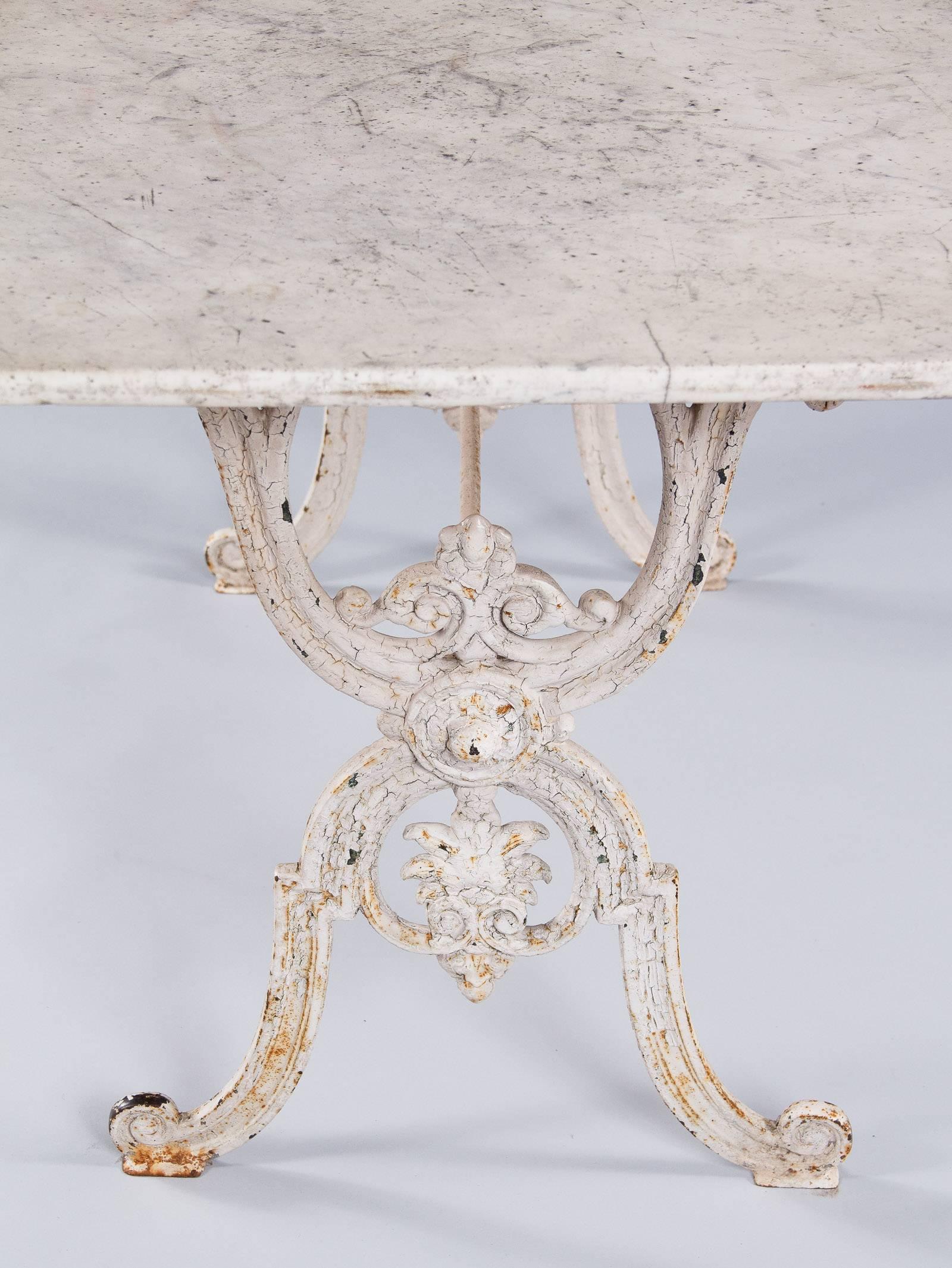 20th Century French Painted Iron Table with Marble Top, 1900s