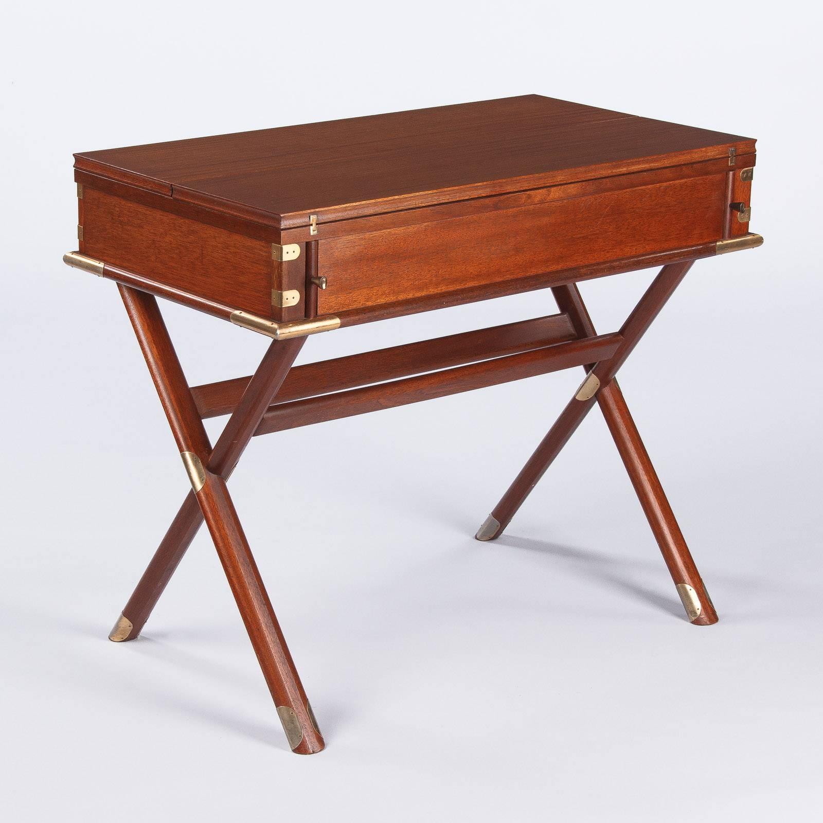 Vintage English Campaign Style Mahogany Drop-Leaf Writing Desk, 1960s 5