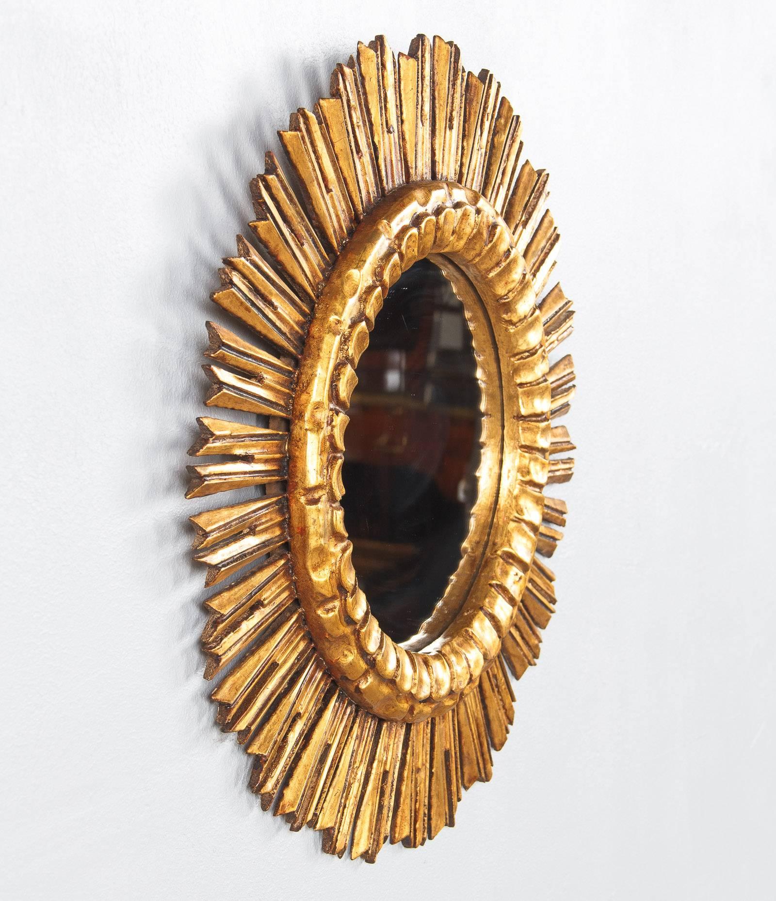Mid-Century Modern Mid-Century French Giltwood Sunburst Mirror