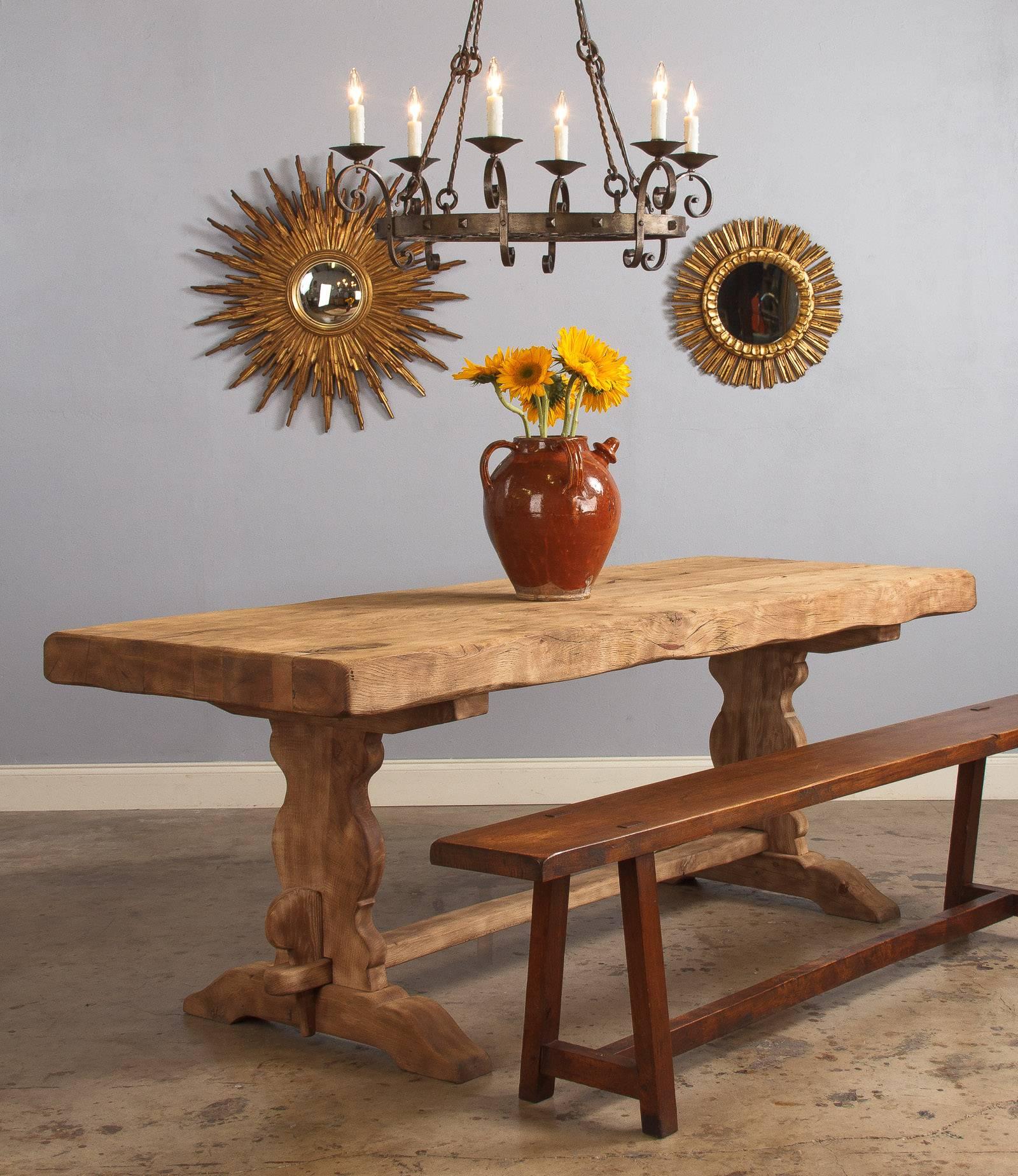 A washed oak French trestle table from the Beaujolais region with a splendid 3.75