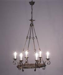 French Gothic Revival Black Wrought Iron Chandelier, circa 1940s