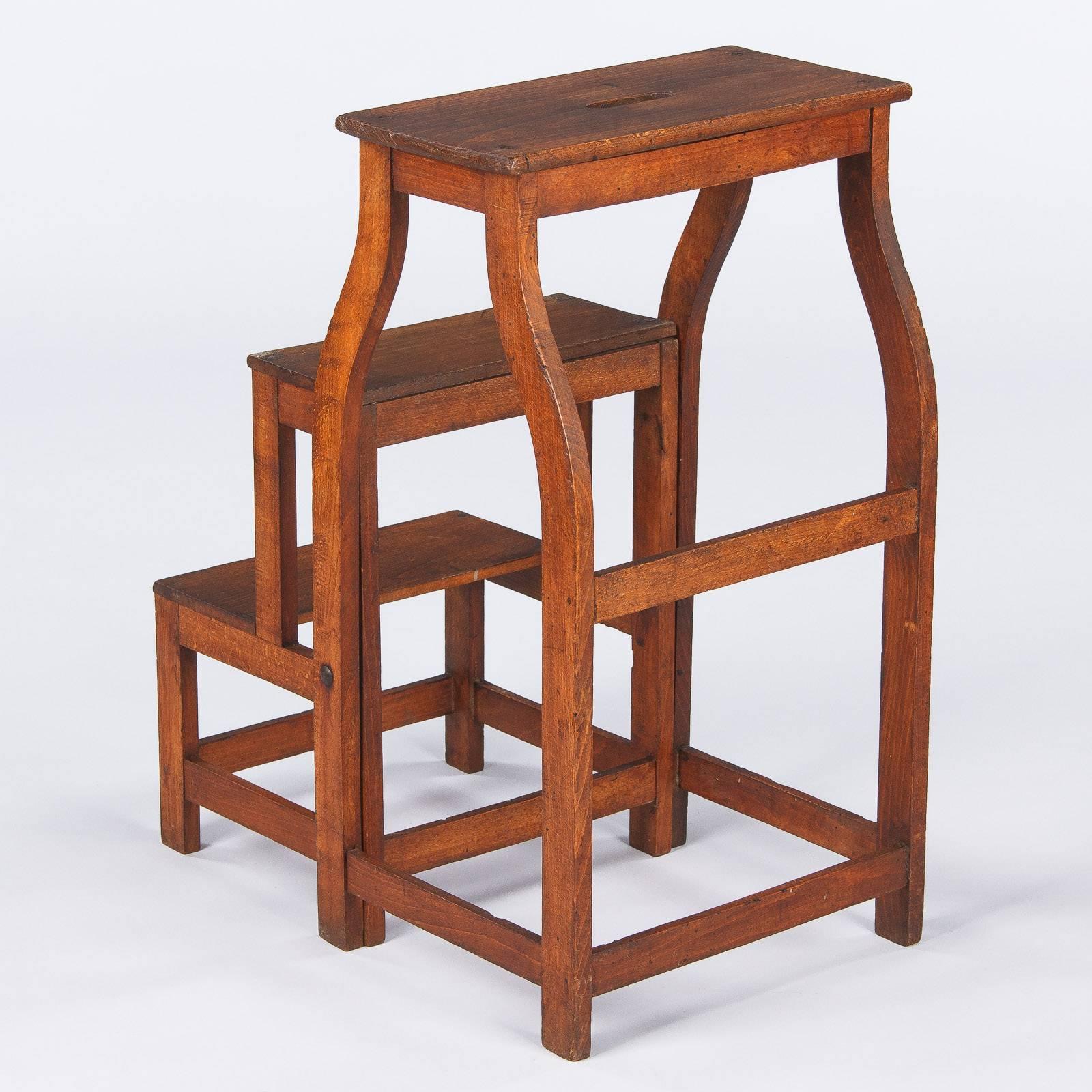 Country French Pine Folding Step Stool, Early 1900s 4