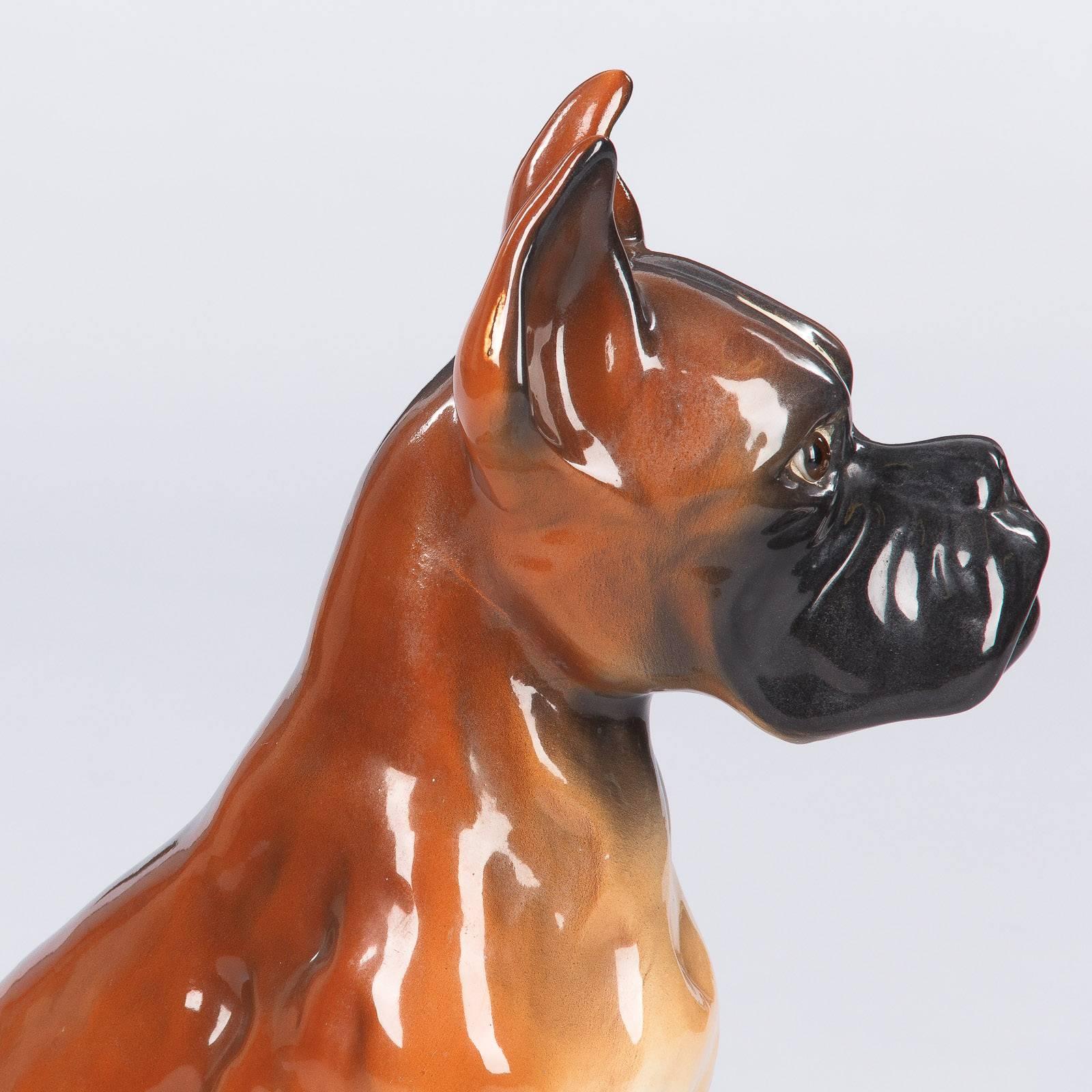 Mid-Century Modern French Ceramic Boxer Dog Sculpture, 1950s