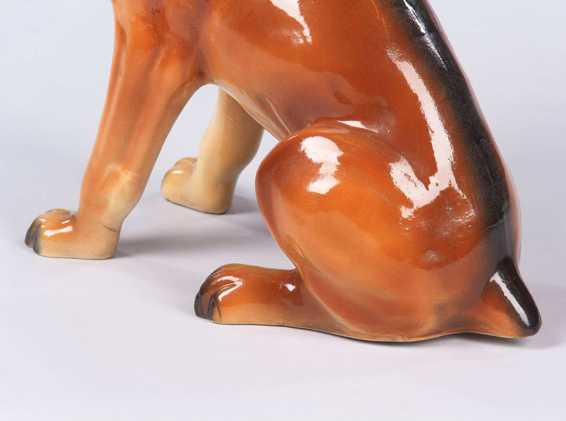 French Ceramic Boxer Dog Sculpture, 1950s 1