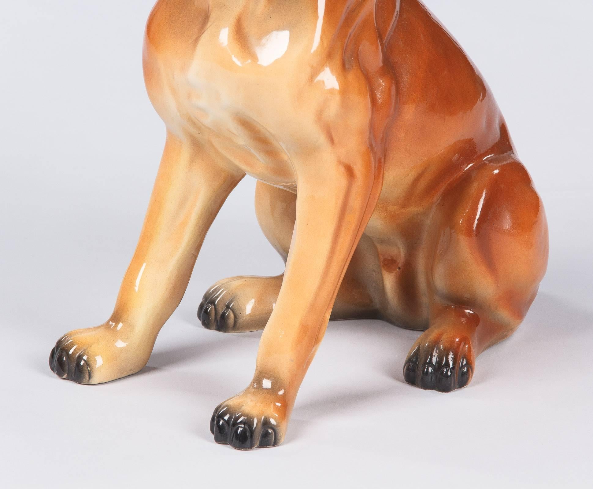 Mid-20th Century French Ceramic Boxer Dog Sculpture, 1950s