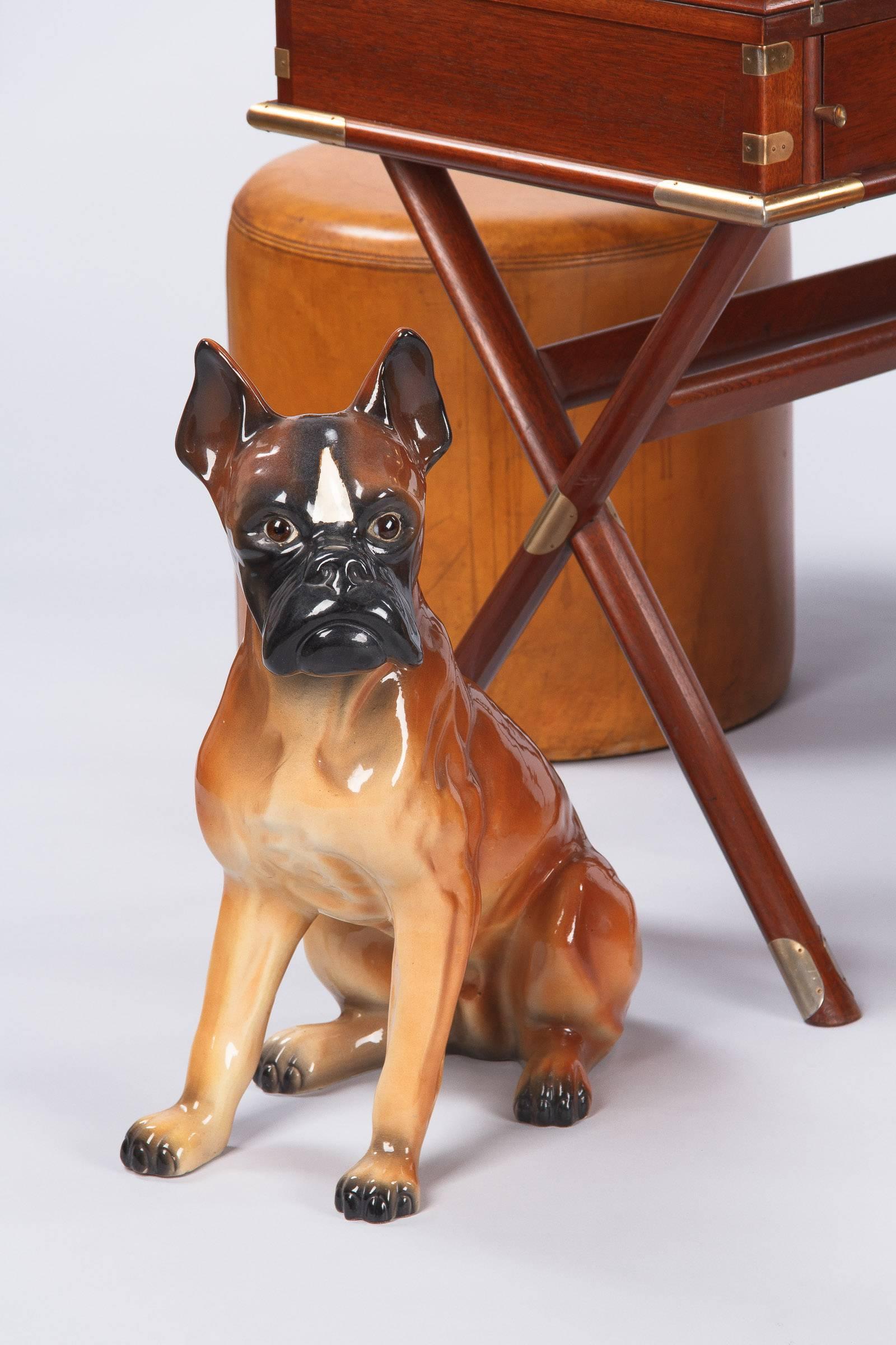 A friendly midcentury boxer made of Barbotine ceramic.