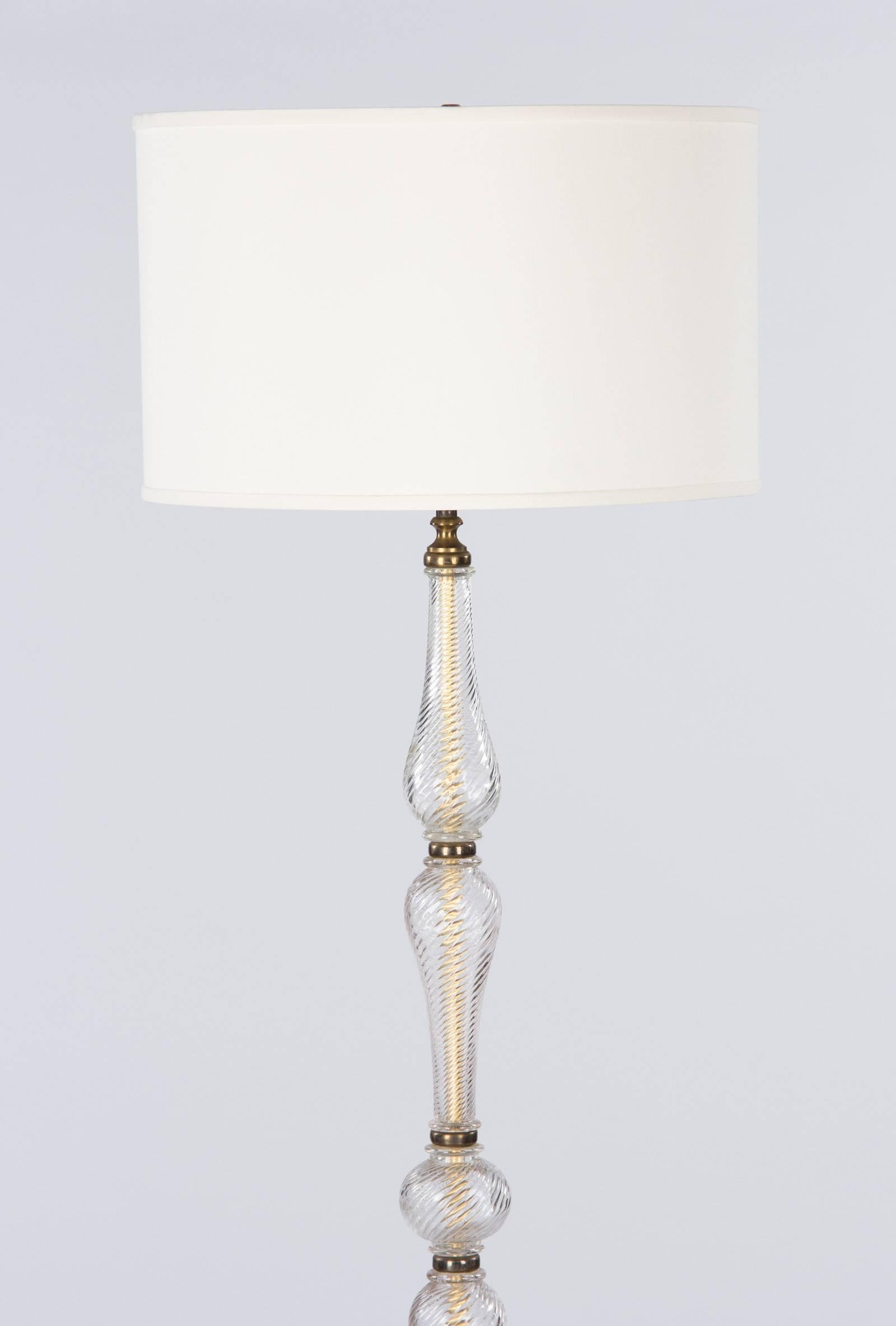 Mid-Century Modern Italian Mid-Century Murano Glass and Brass Floor Lamp