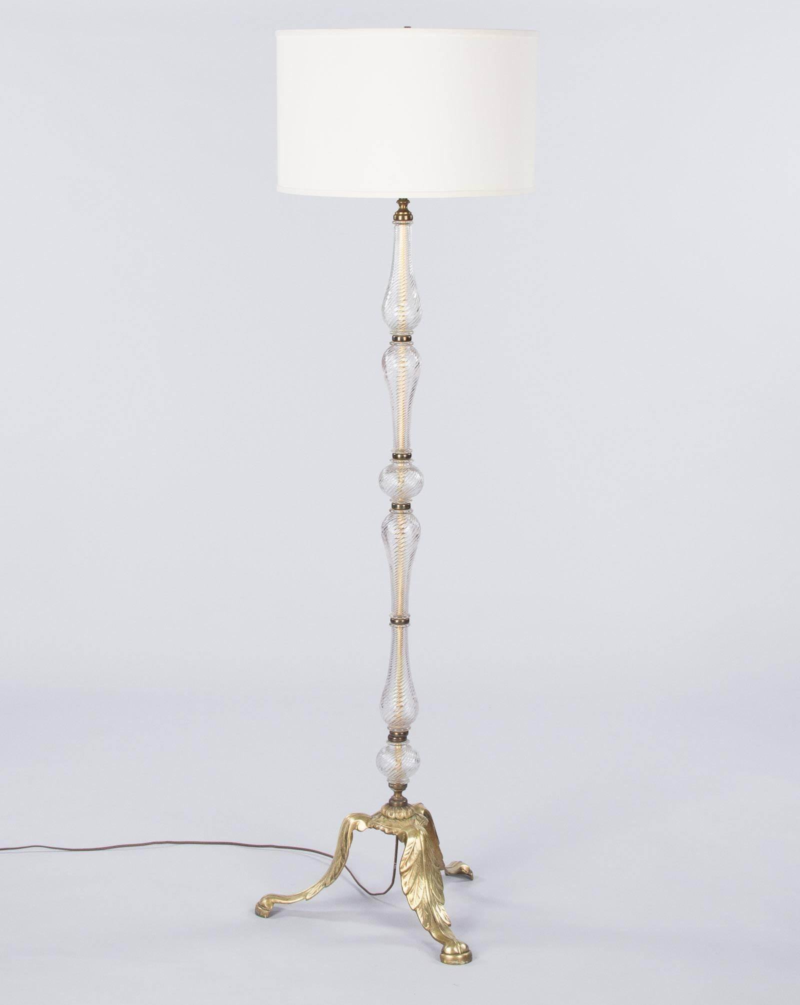 Italian Mid-Century Murano Glass and Brass Floor Lamp 1