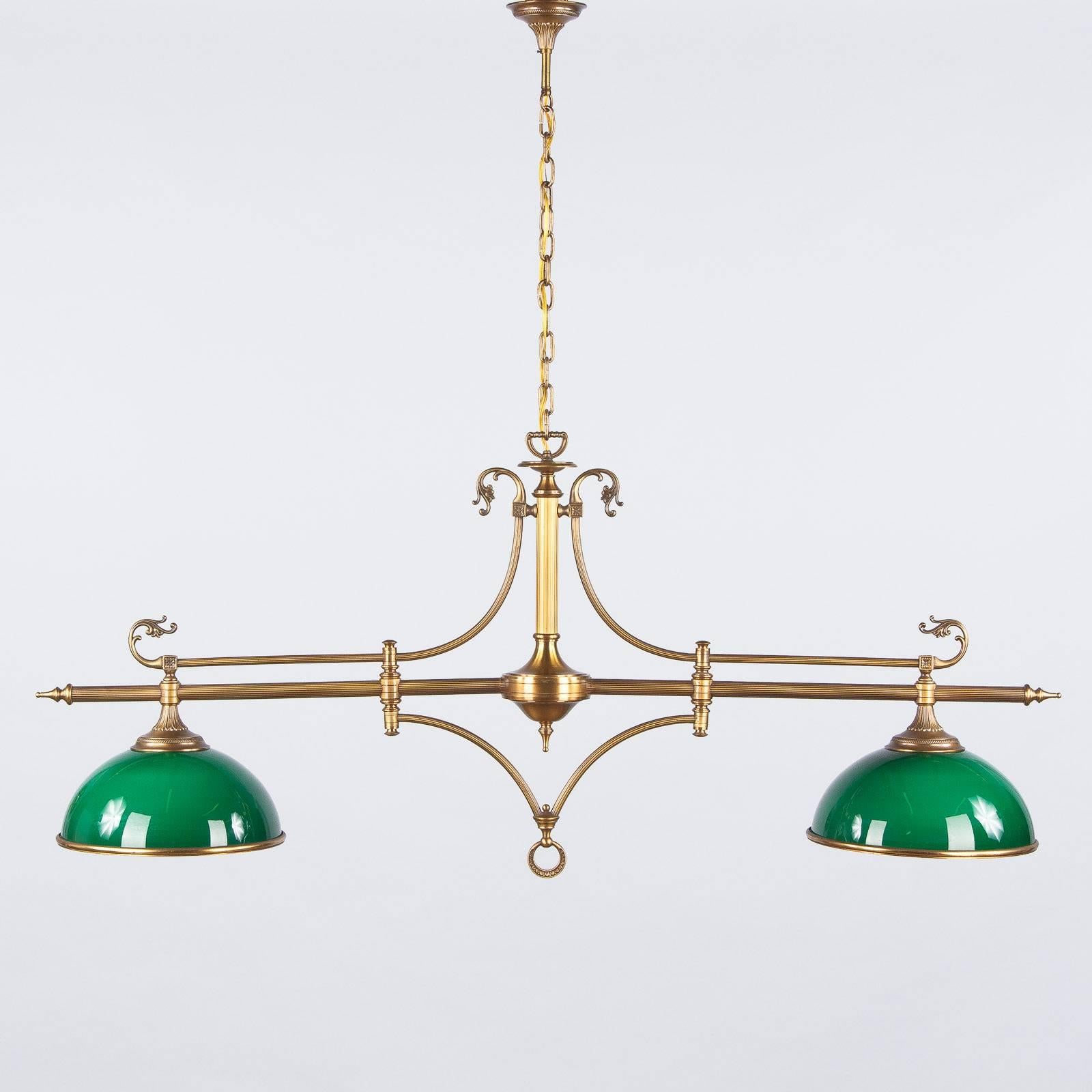 Mid-Century Modern Mid-Century French Brass and Opaline Glass Billiard Chandelier