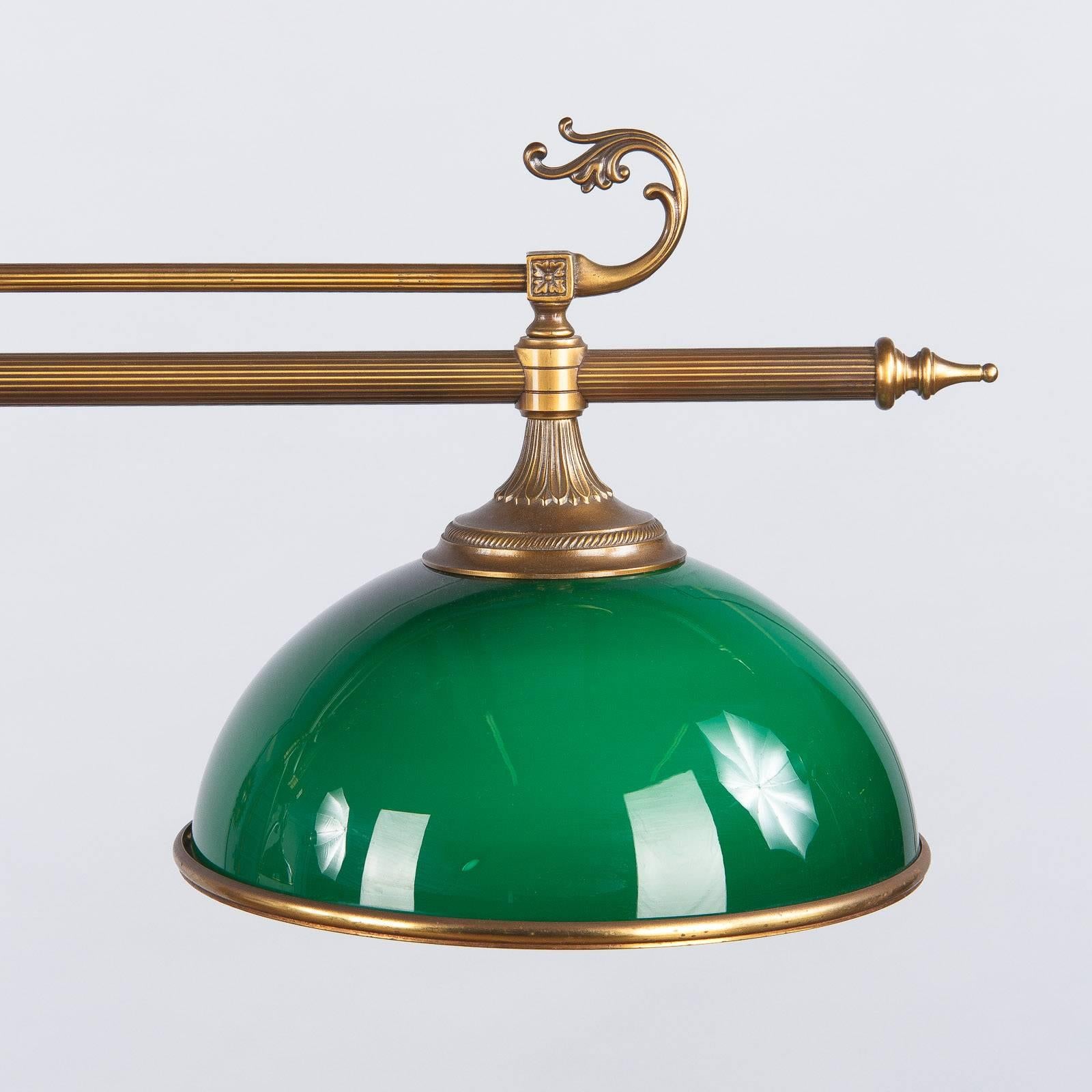 Mid-Century French Brass and Opaline Glass Billiard Chandelier 2
