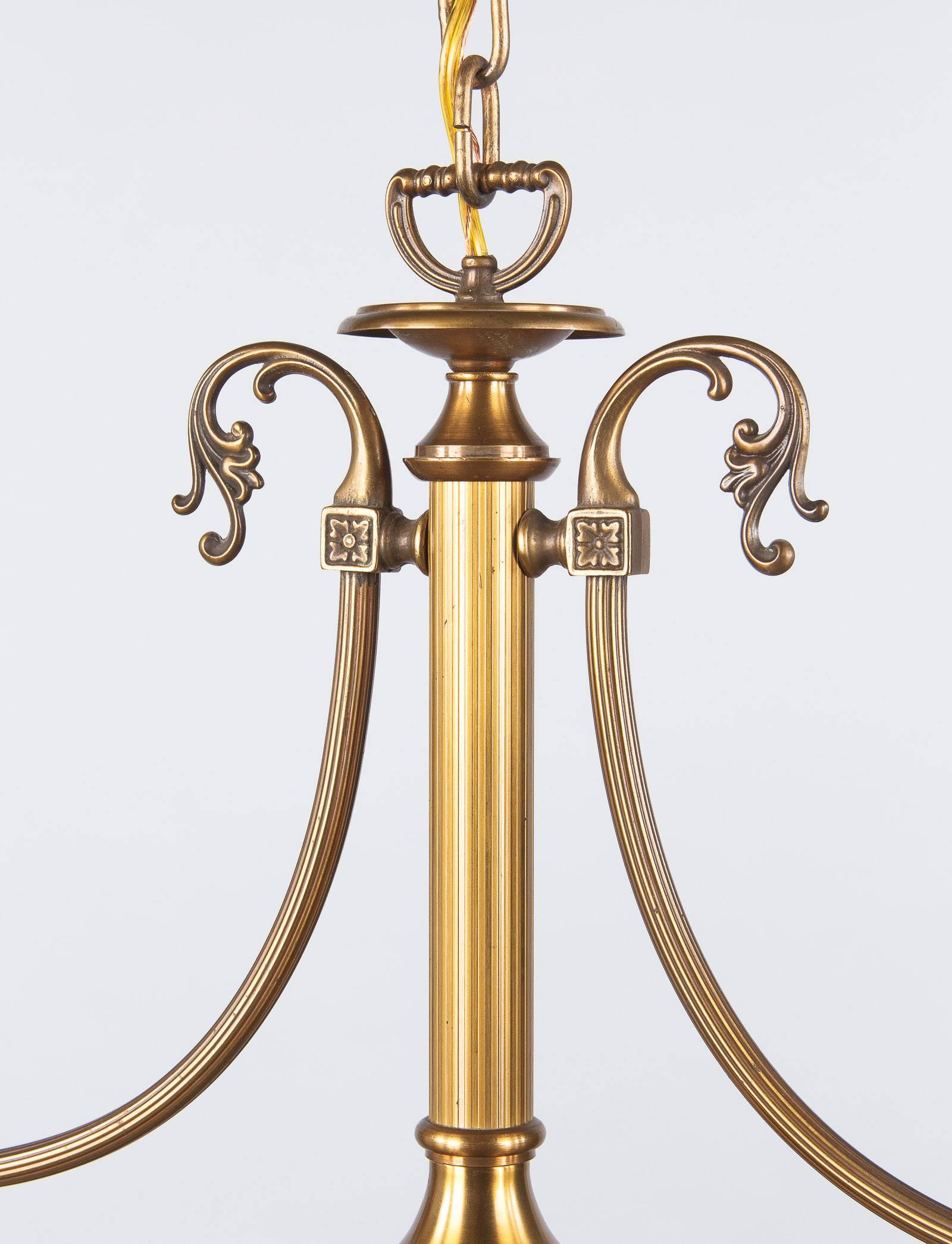 Mid-20th Century Mid-Century French Brass and Opaline Glass Billiard Chandelier