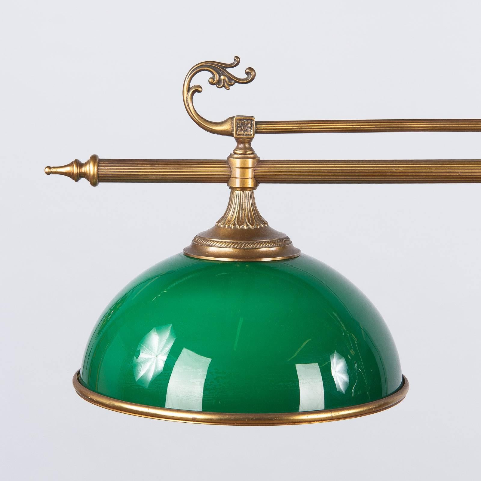 Mid-Century French Brass and Opaline Glass Billiard Chandelier 1