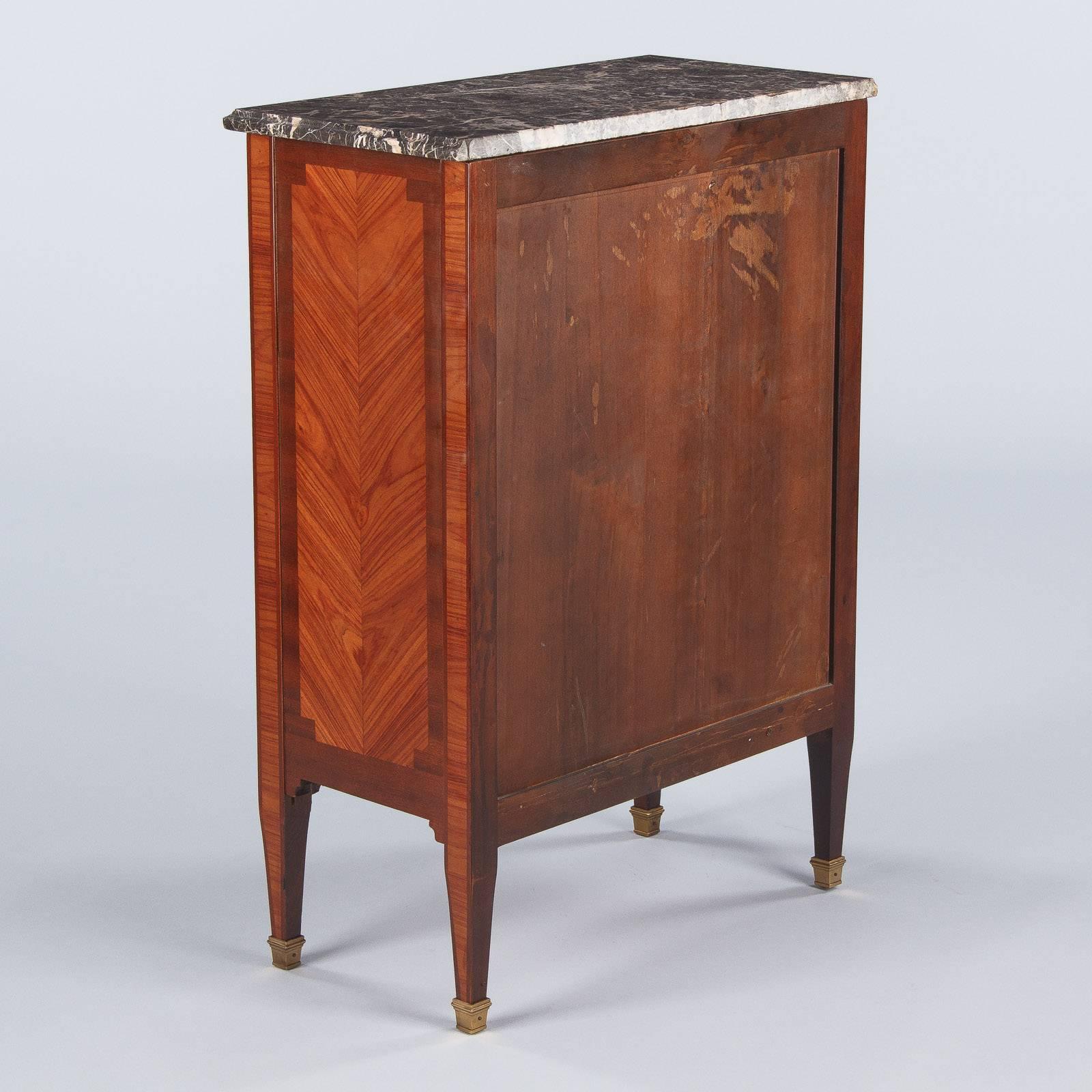 Louis XVI Style Marble-Top Marquetry Cabinet, Early 1900s 5