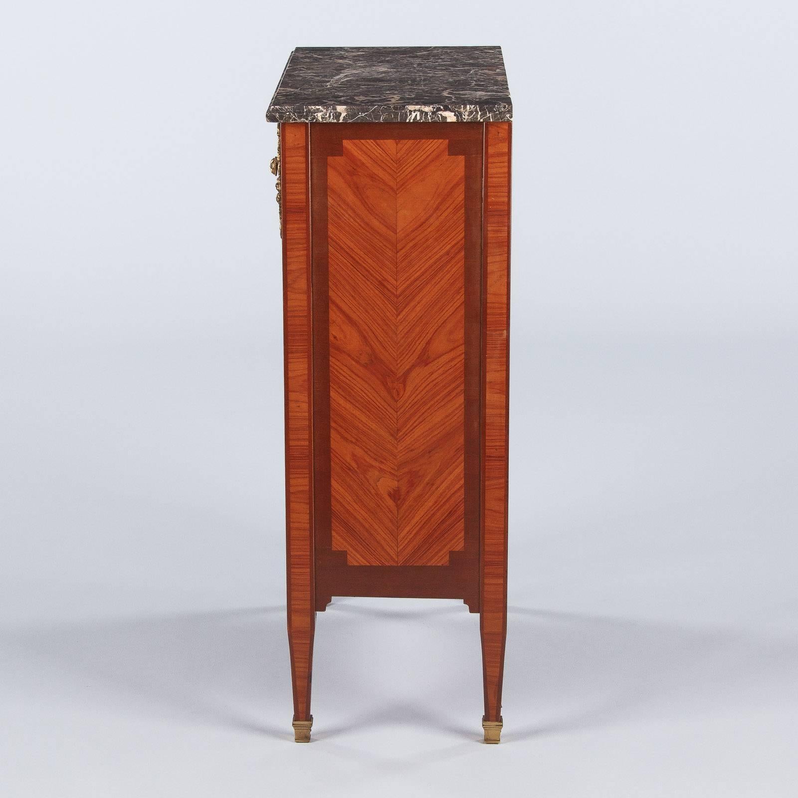 Louis XVI Style Marble-Top Marquetry Cabinet, Early 1900s 4