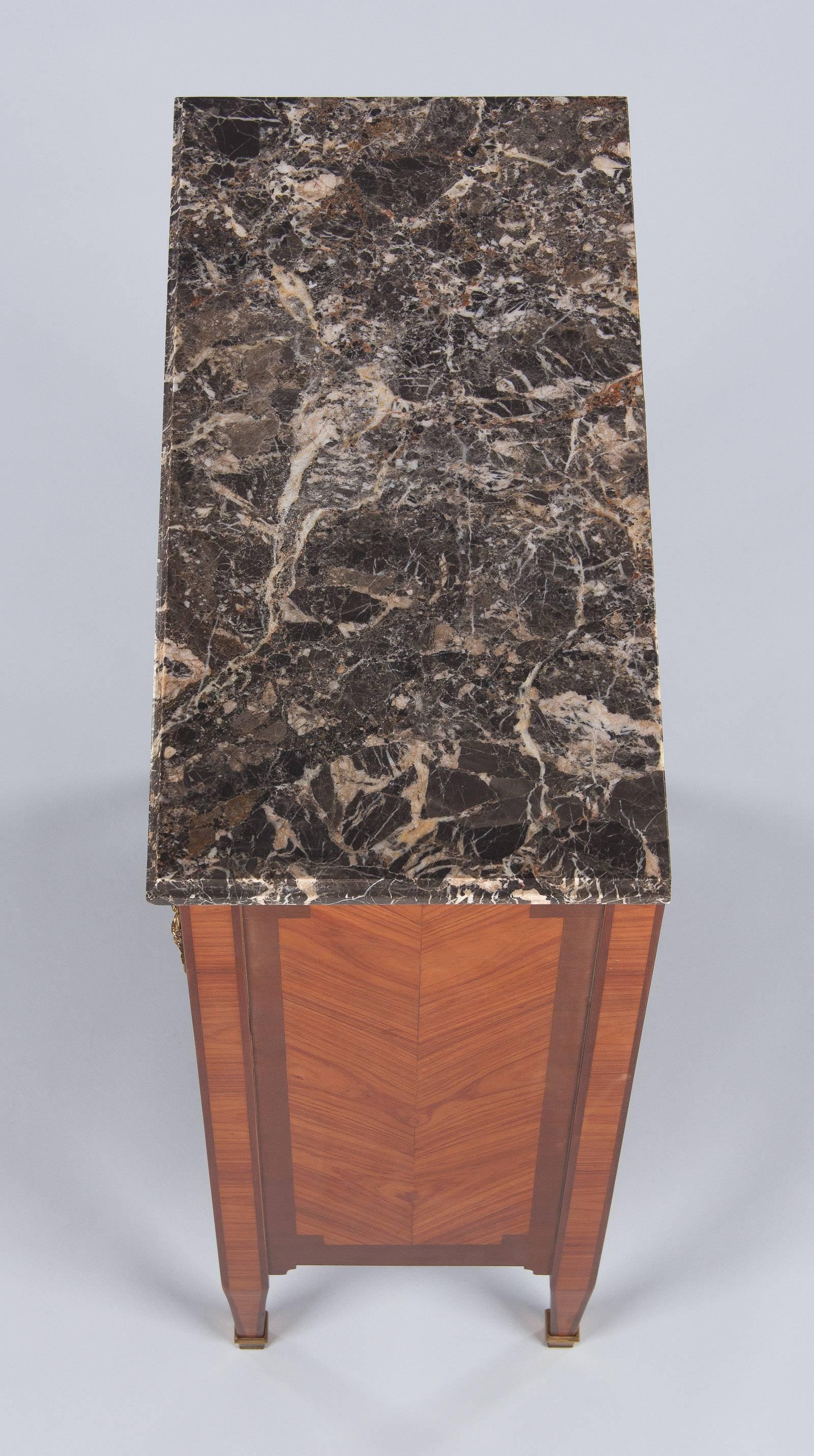 20th Century Louis XVI Style Marble-Top Marquetry Cabinet, Early 1900s