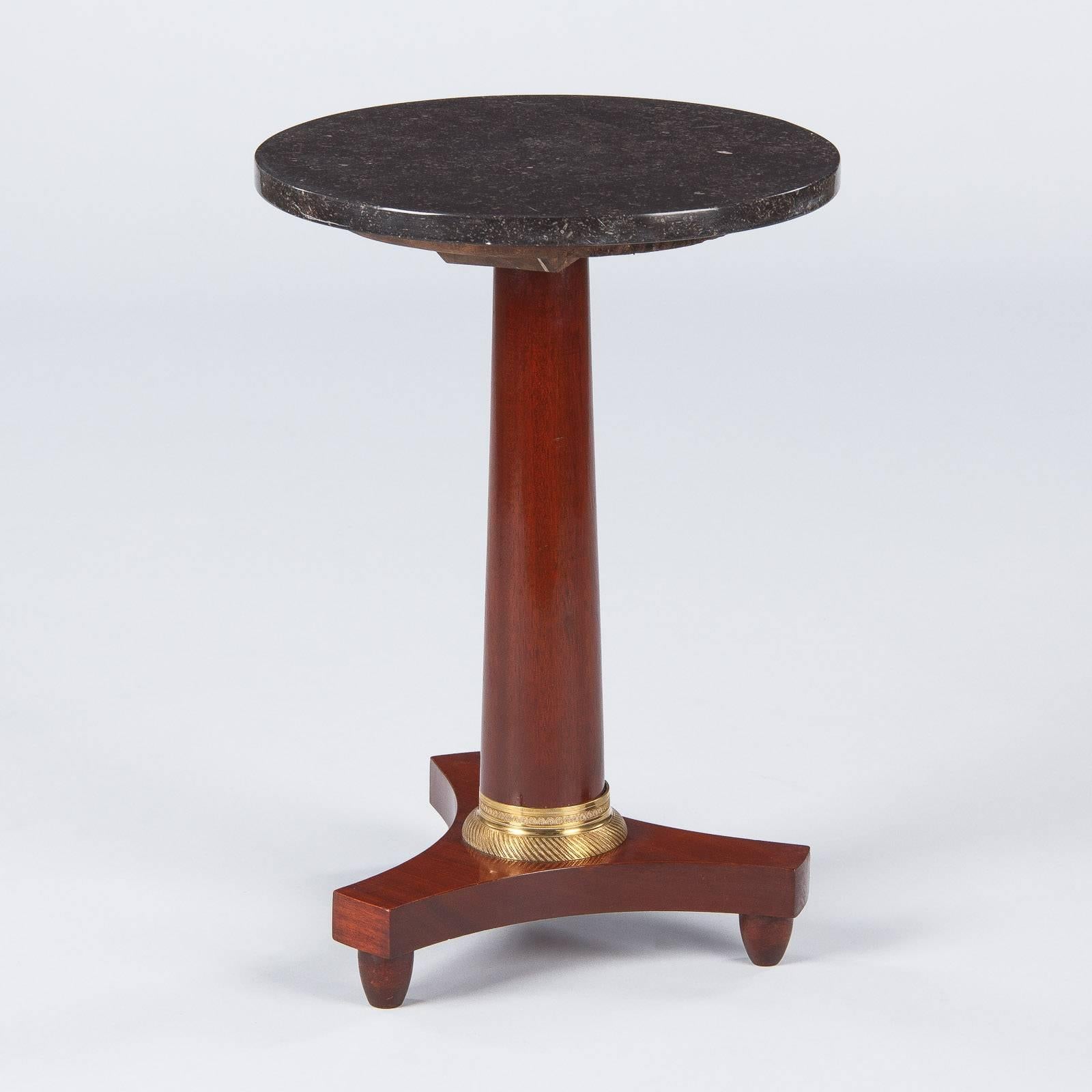 Brass French Empire Style Marble-Top Mahogany Side Table, 1920s