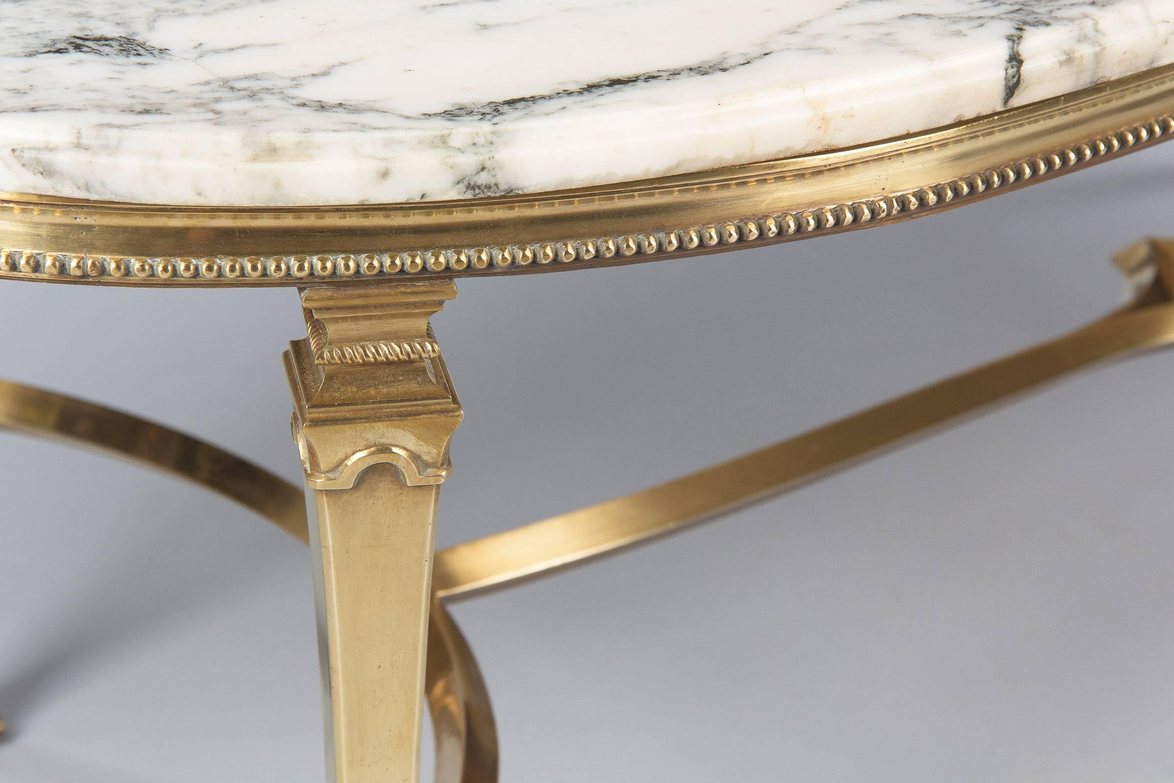 Mid-Century Marble-Top Kidney Shaped Brass Coffee Table 3