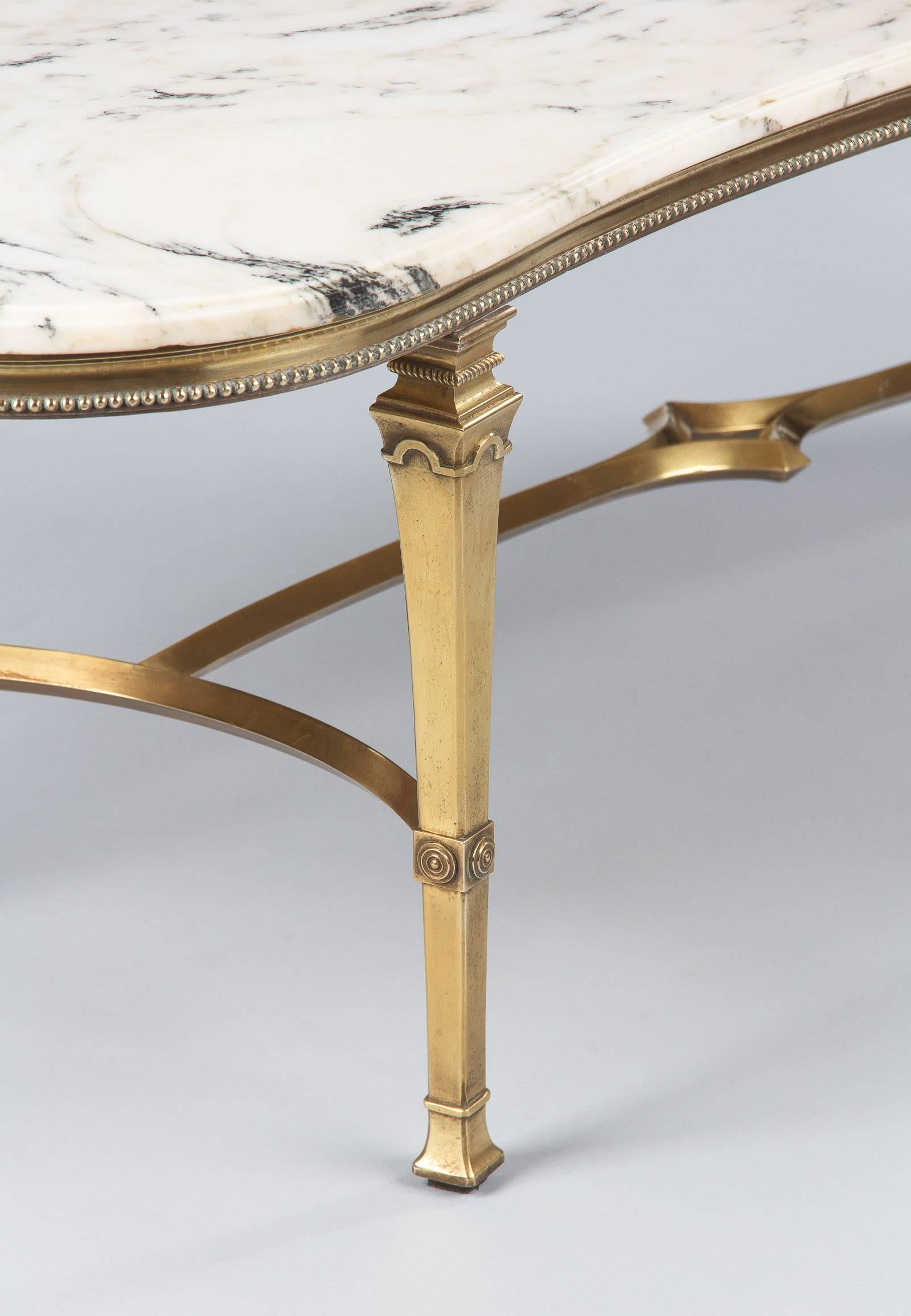 Mid-Century Marble-Top Kidney Shaped Brass Coffee Table 2