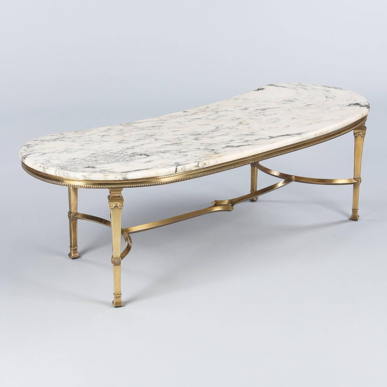 Mid-20th Century Mid-Century Marble-Top Kidney Shaped Brass Coffee Table