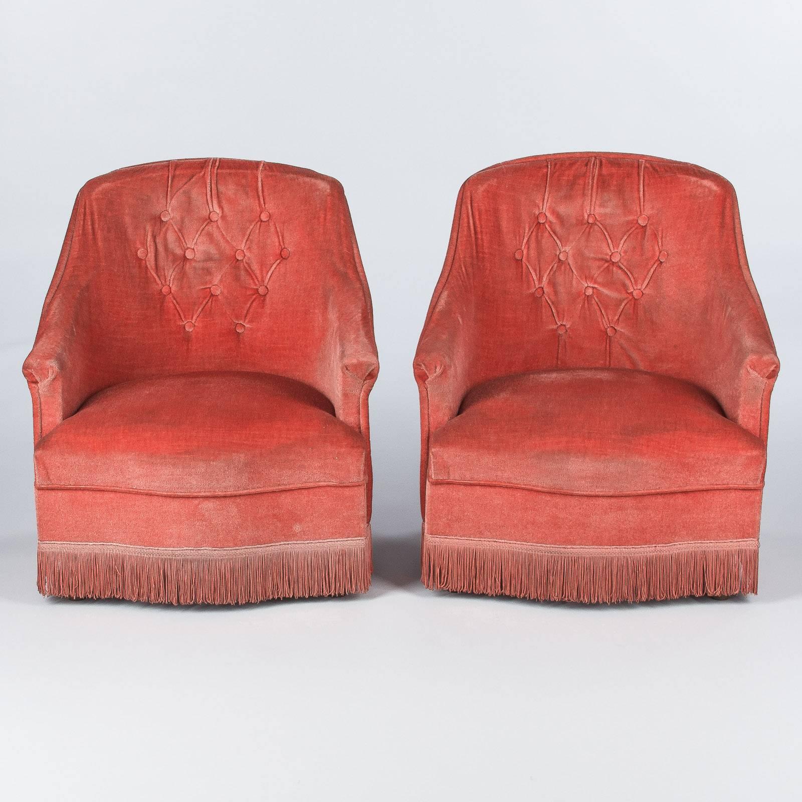 Pair of Napoleon III Style French Slipper Armchairs, 1940s In Good Condition In Austin, TX