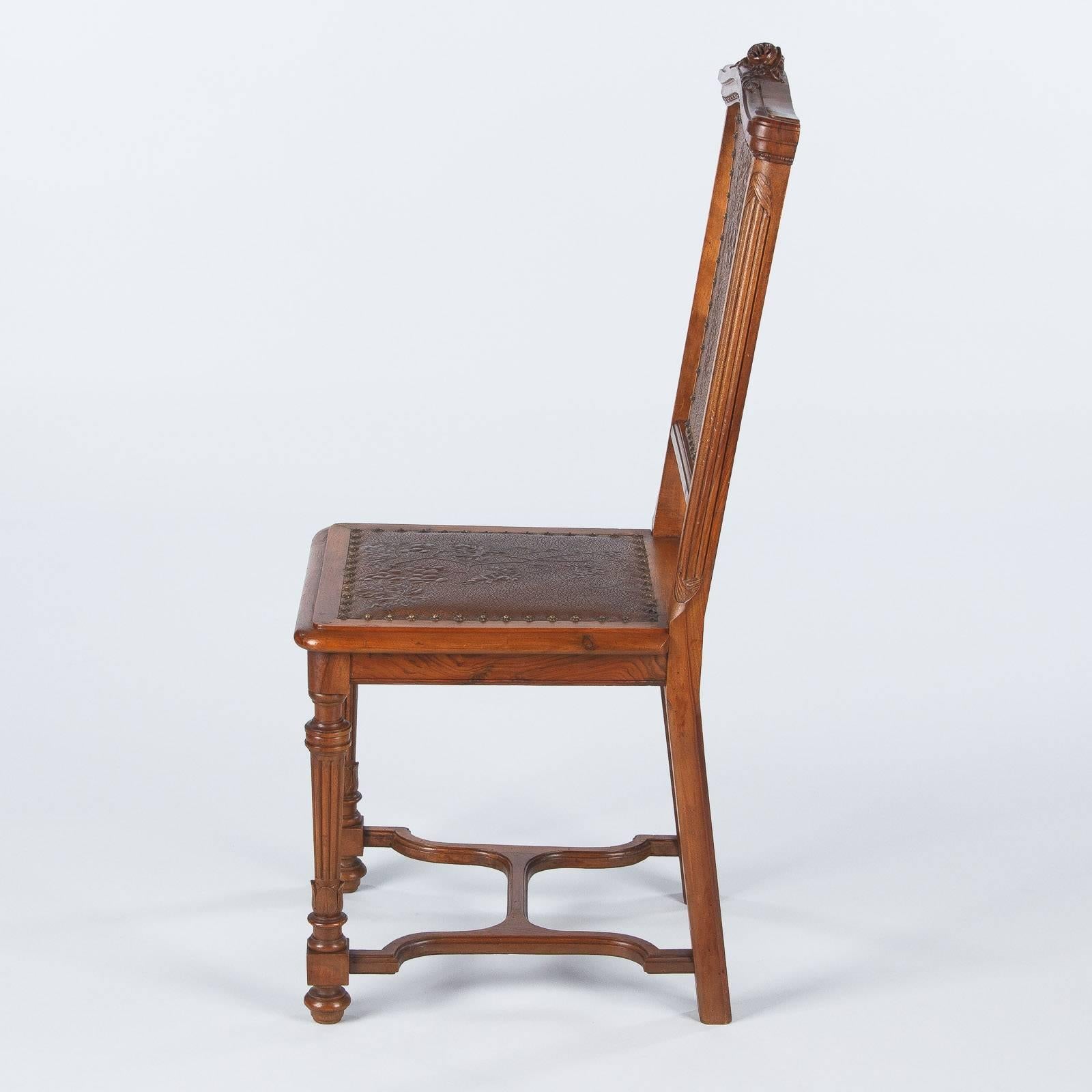 French Renaissance Style Leather Seat Chair, Late 1800s In Good Condition In Austin, TX