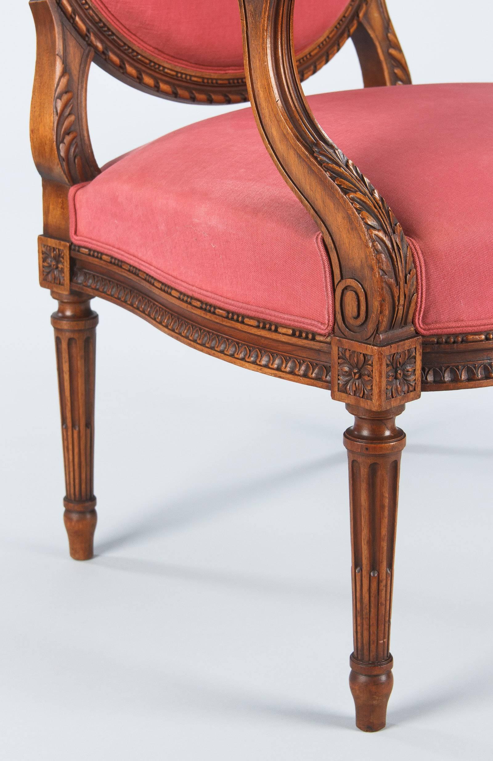 Pair of Louis XVI Style Medallion Back Armchairs, circa 1920s In Good Condition In Austin, TX