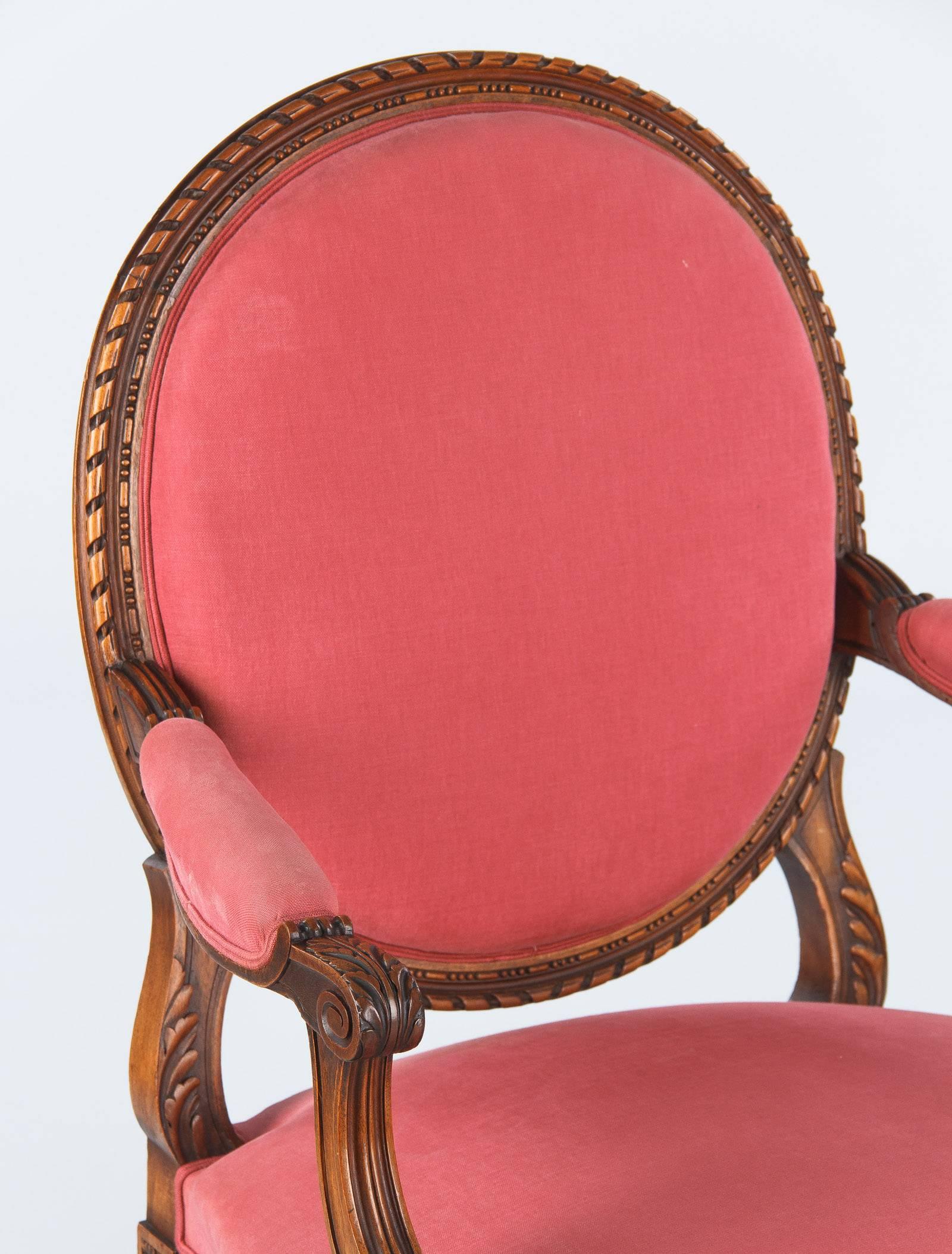 French Pair of Louis XVI Style Medallion Back Armchairs, circa 1920s