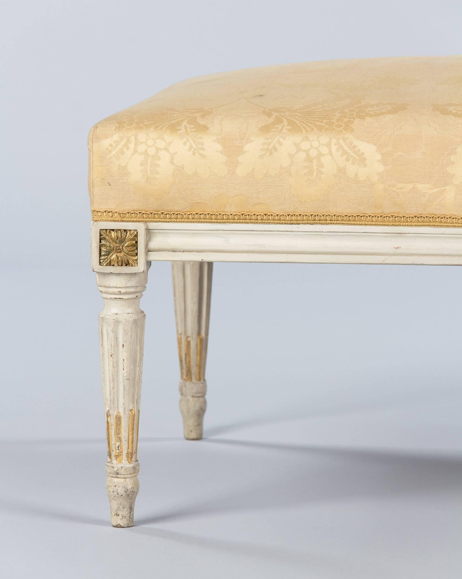Beech Louis XVI Style Upholstered Painted Ottoman, Early 1900s
