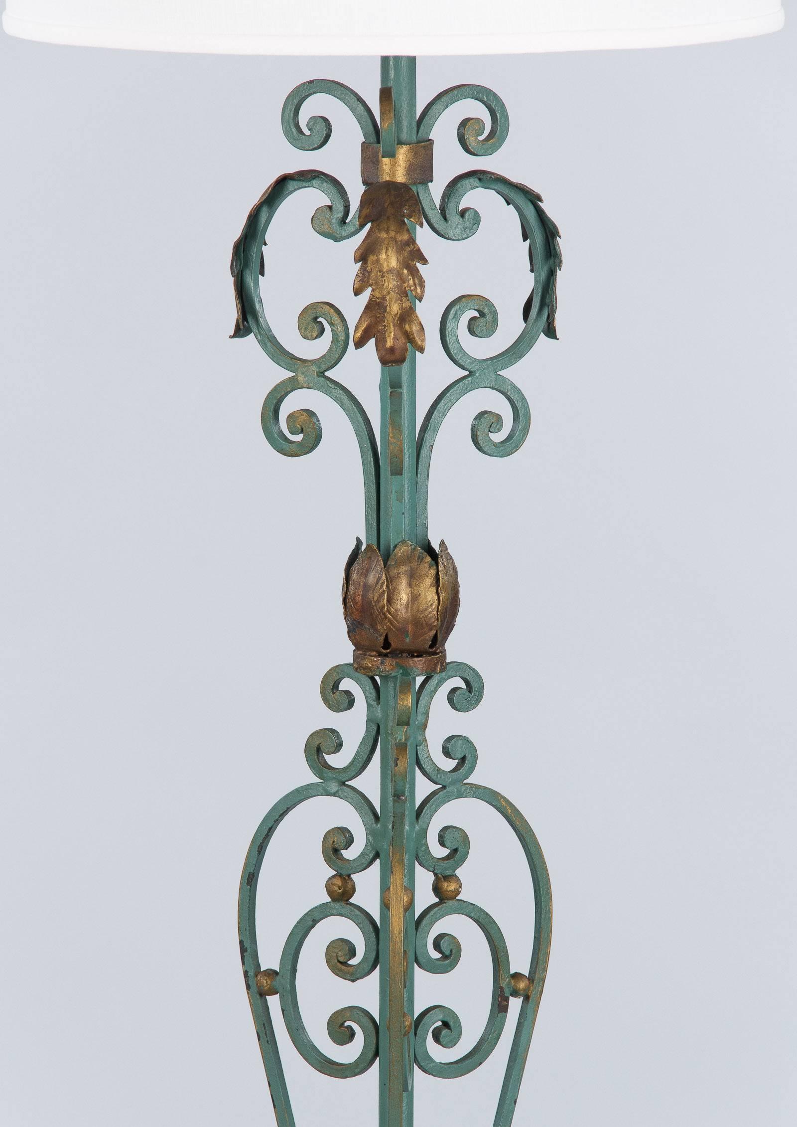 Mid-20th Century French Painted Wrought Iron Floor Lamp, 1940s