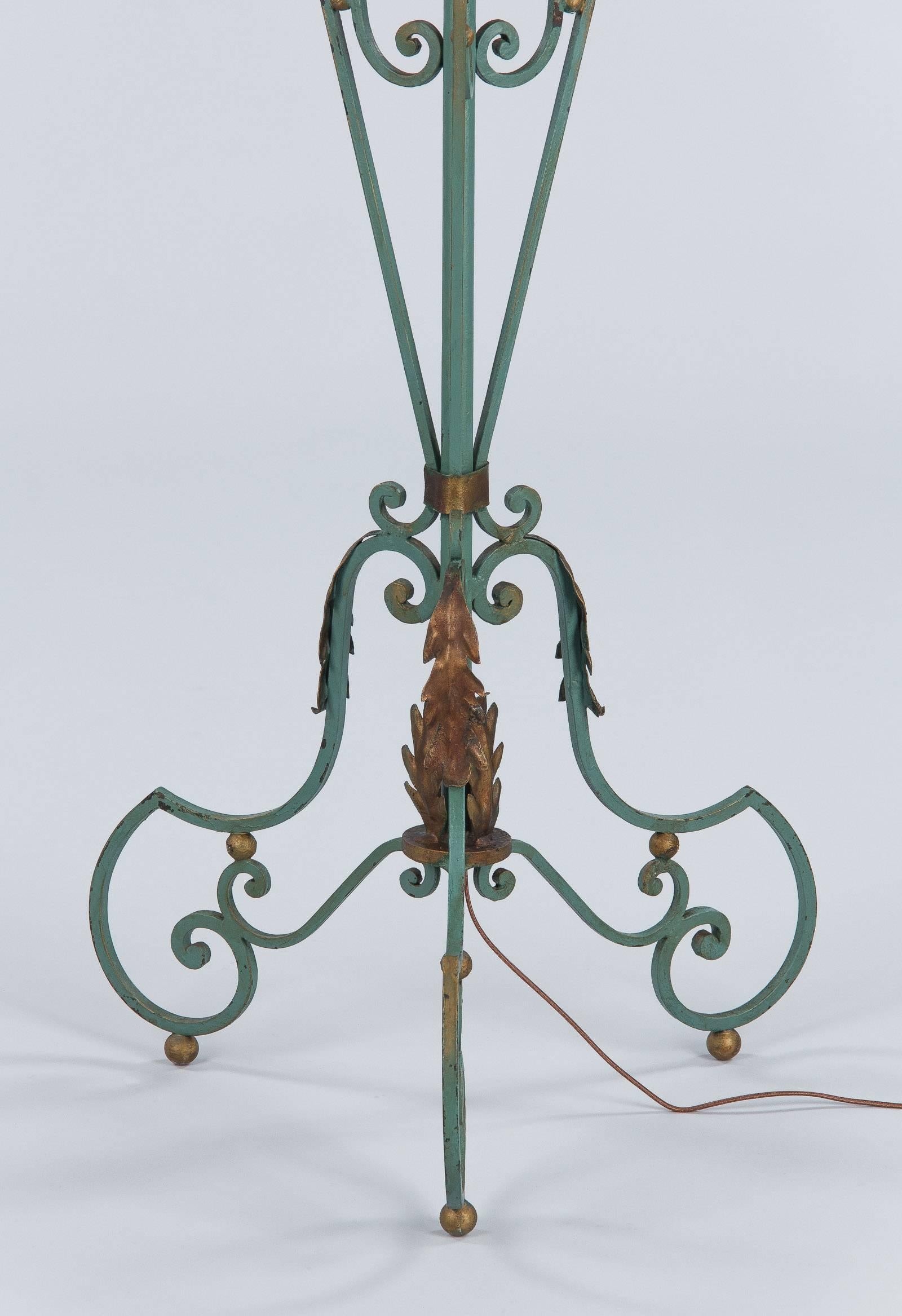 French Painted Wrought Iron Floor Lamp, 1940s 4