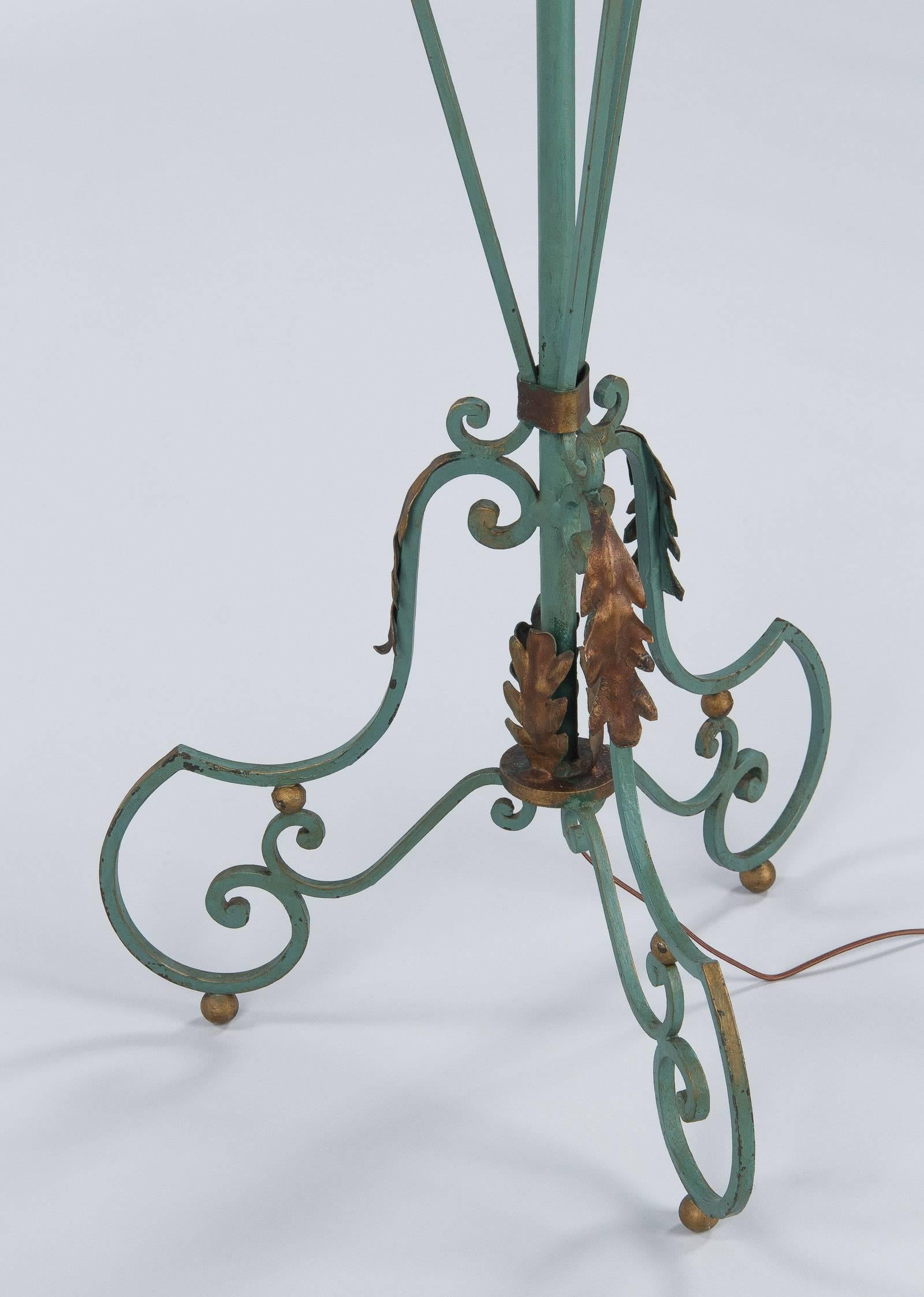 French Painted Wrought Iron Floor Lamp, 1940s 1