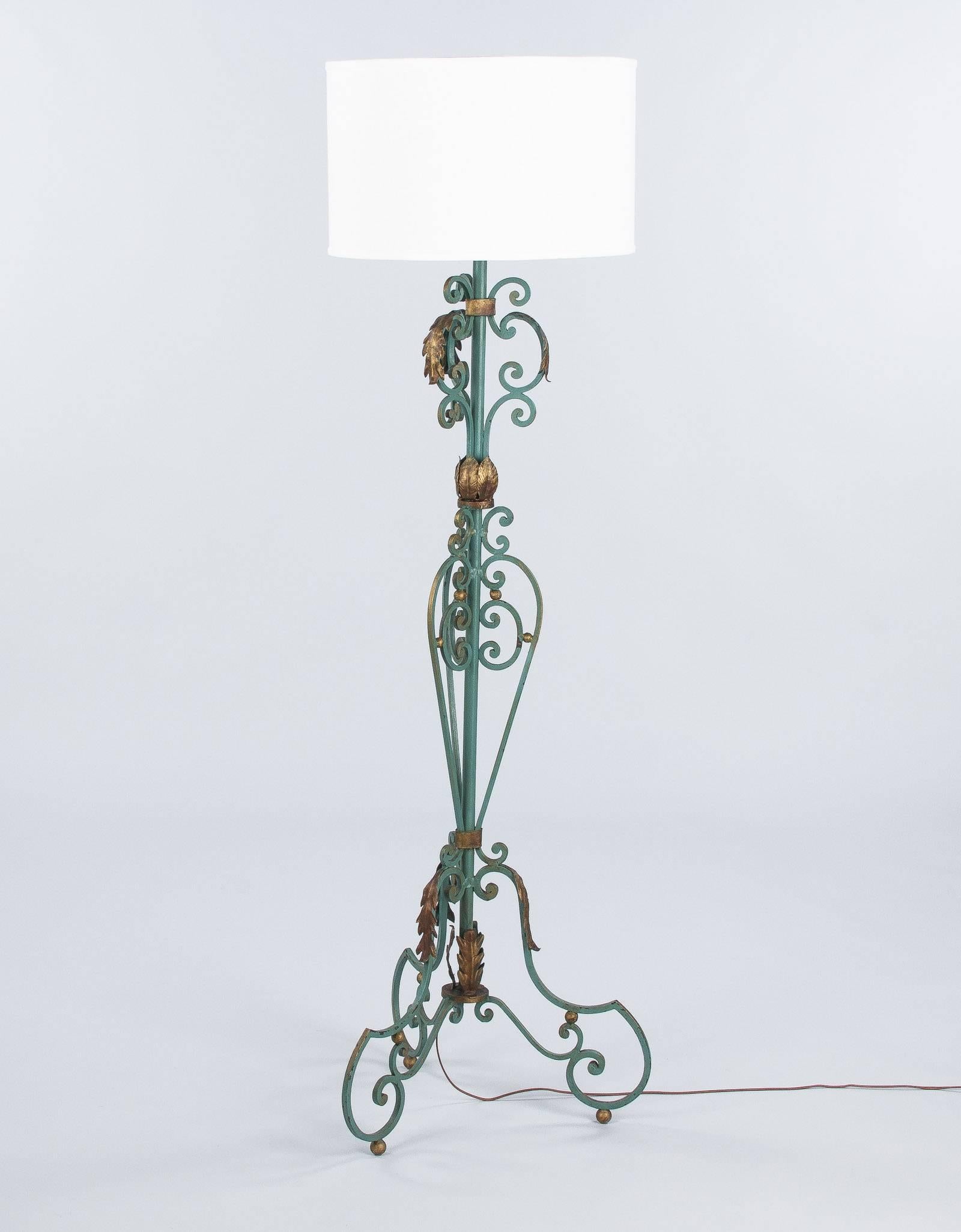 French Painted Wrought Iron Floor Lamp, 1940s 2