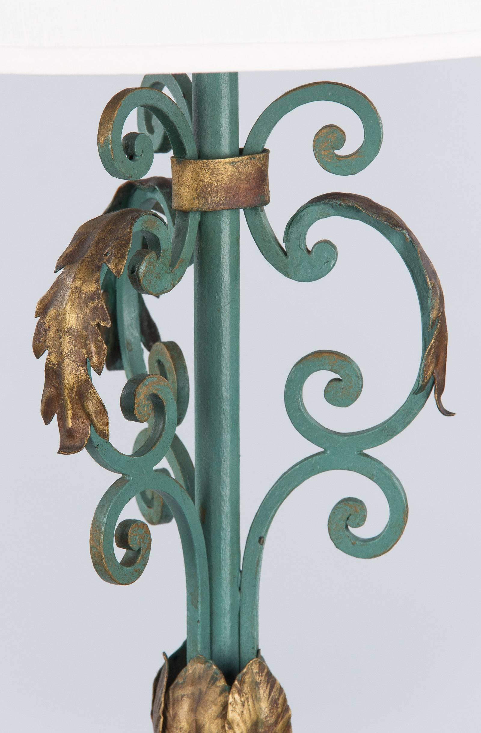 French Painted Wrought Iron Floor Lamp, 1940s 3