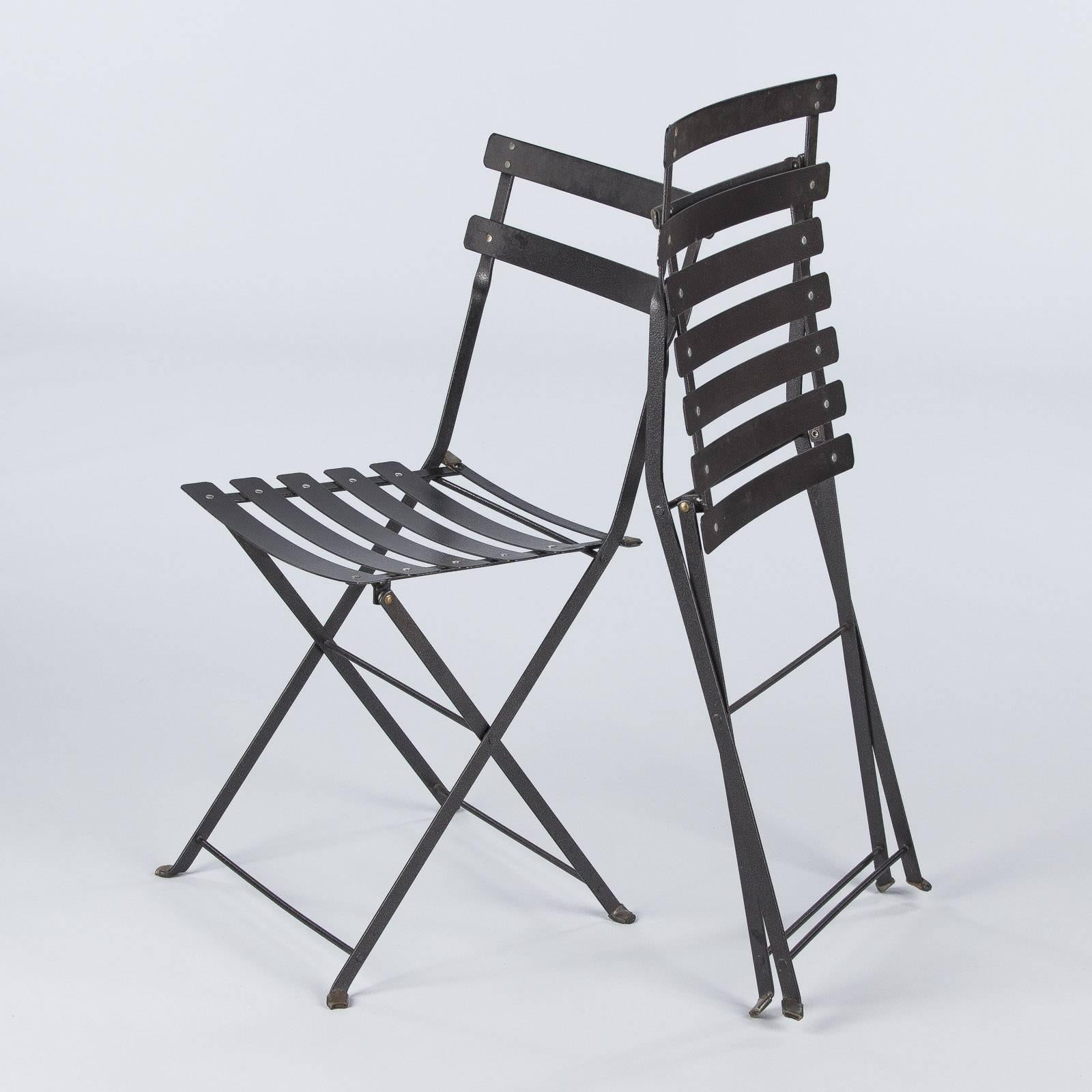 Modern Set of Four French Folding Bistro Metal Side Chairs by Fermob, Late 1900s