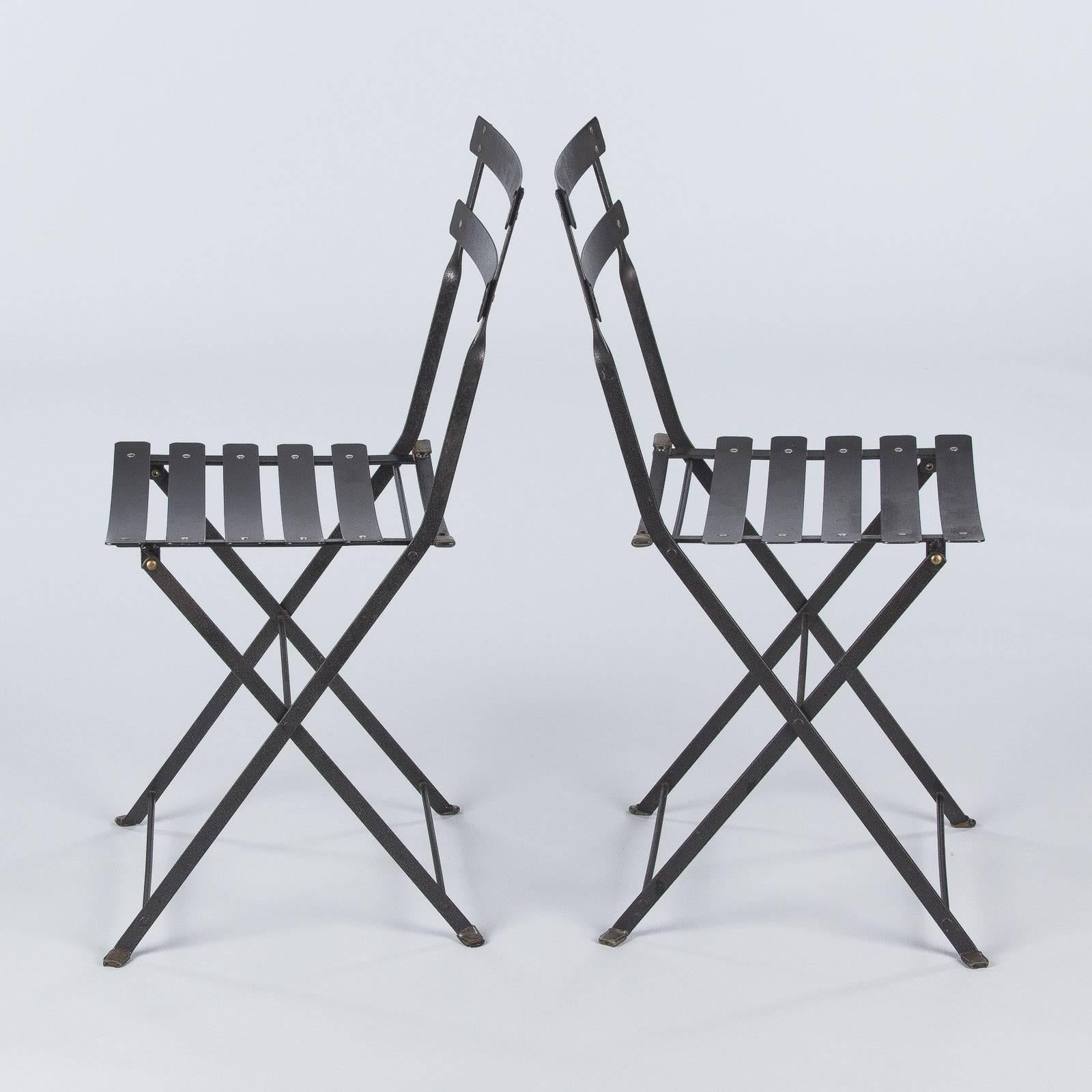 Set of Four French Folding Bistro Metal Side Chairs by Fermob, Late 1900s In Excellent Condition In Austin, TX