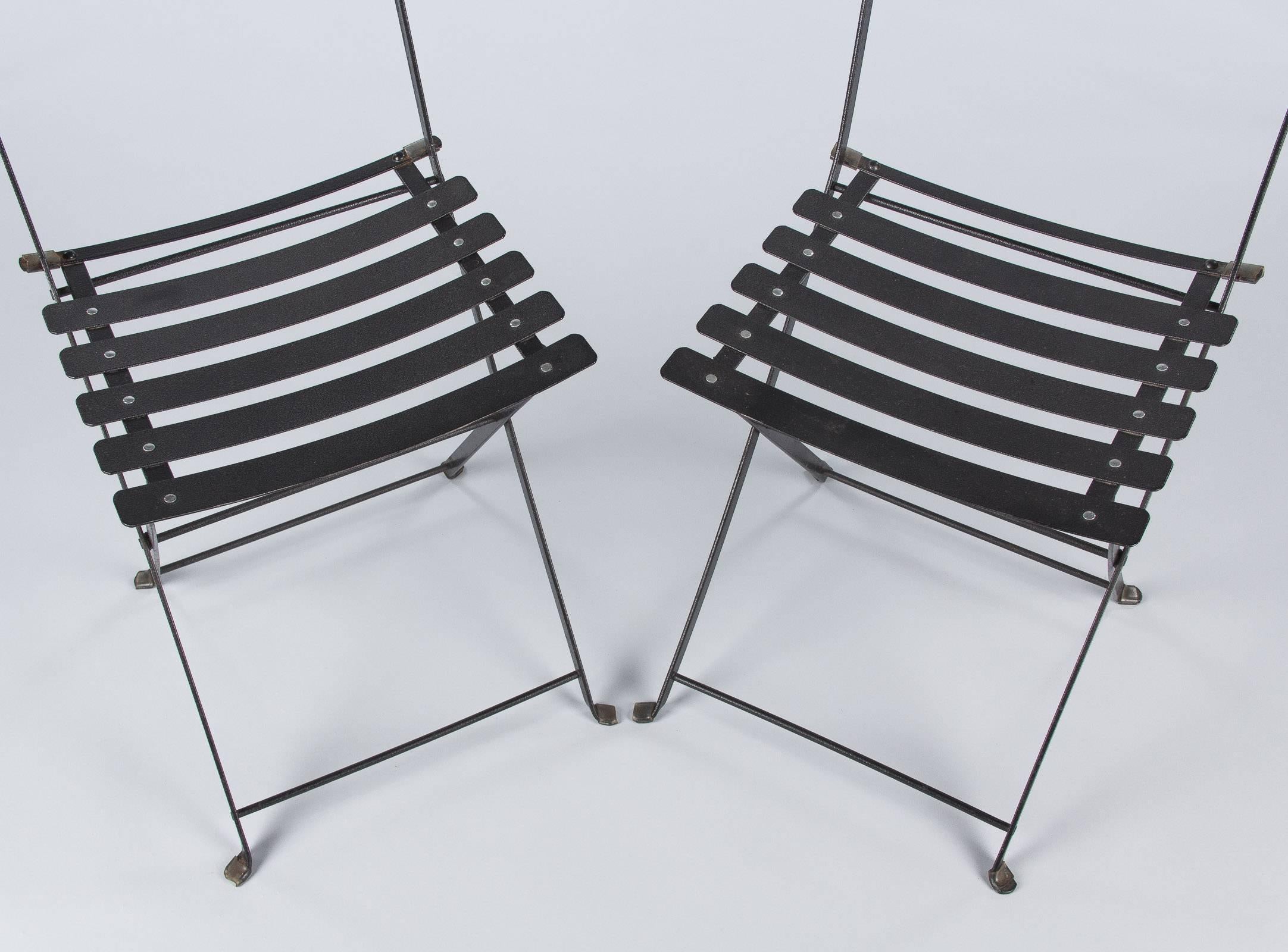 Set of Four French Folding Bistro Metal Side Chairs by Fermob, Late 1900s 1