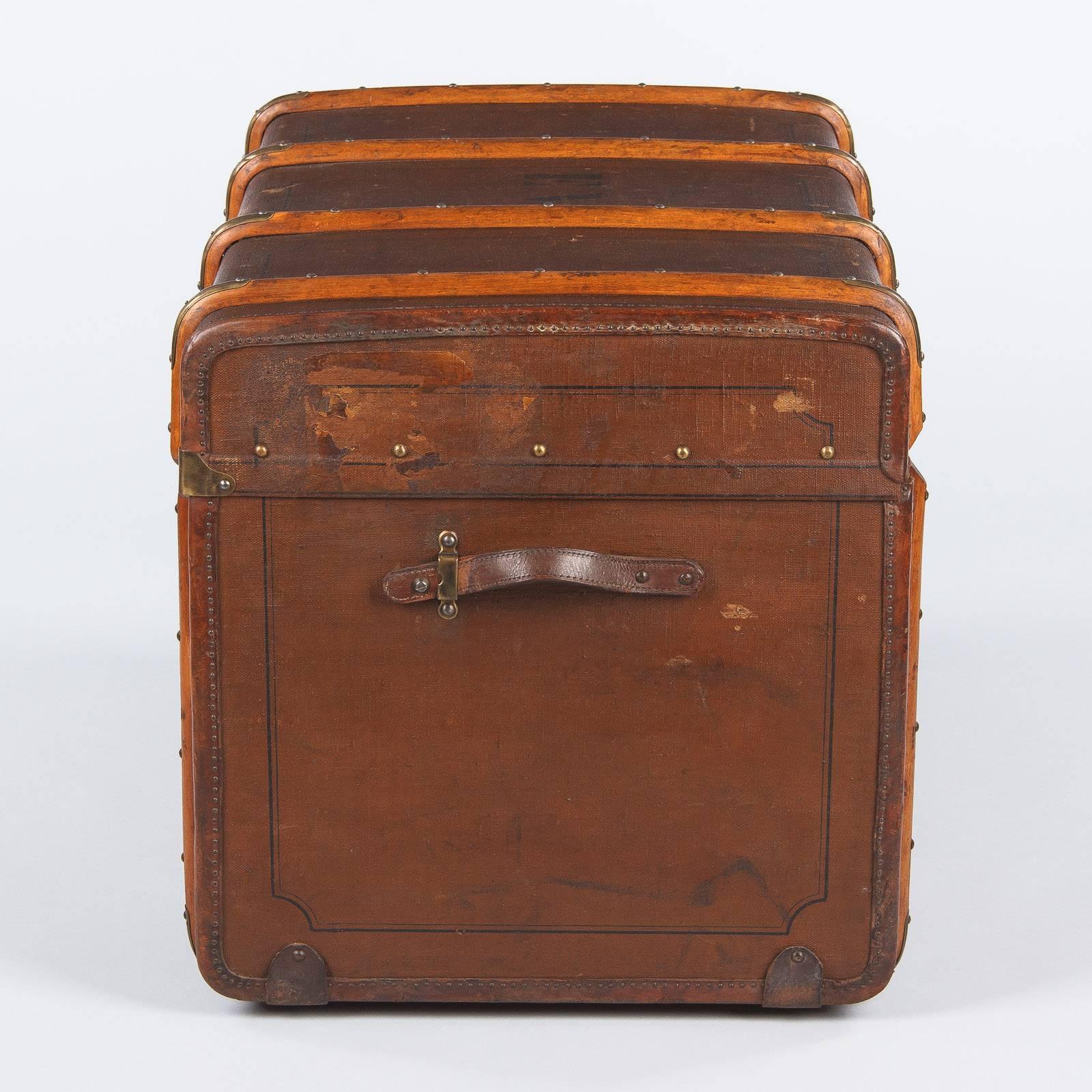 Brass French Traveling Steamer Trunk, Early 1900s